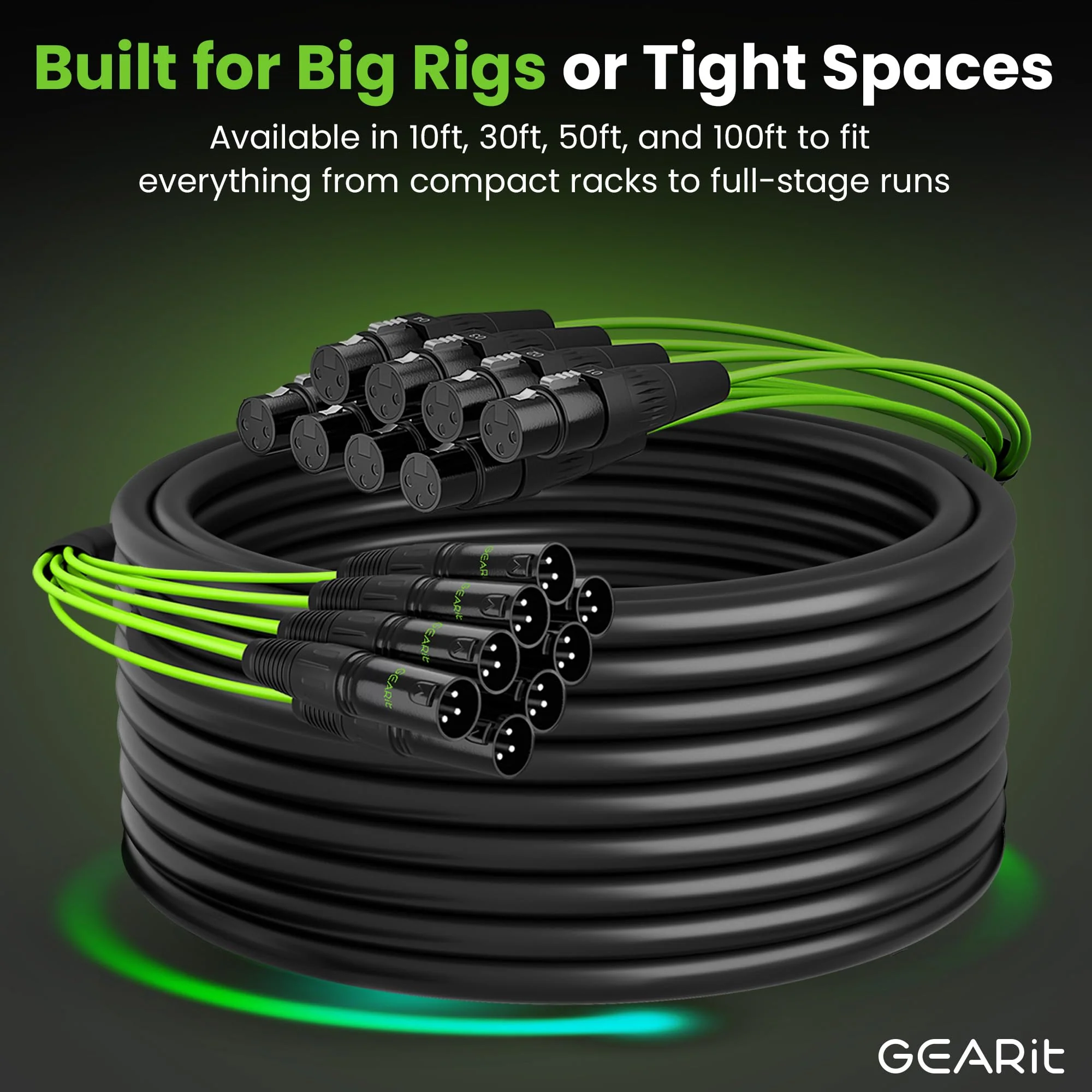GEARit 8-Channel XLR Snake Cable (10 ft) - 100% Oxygen-Free Copper Snake Wire, Channel Labels, Metal XLR Connectors for Pro Audio - 10 Feet 8-Channel - 10 Feet Black - Image 3