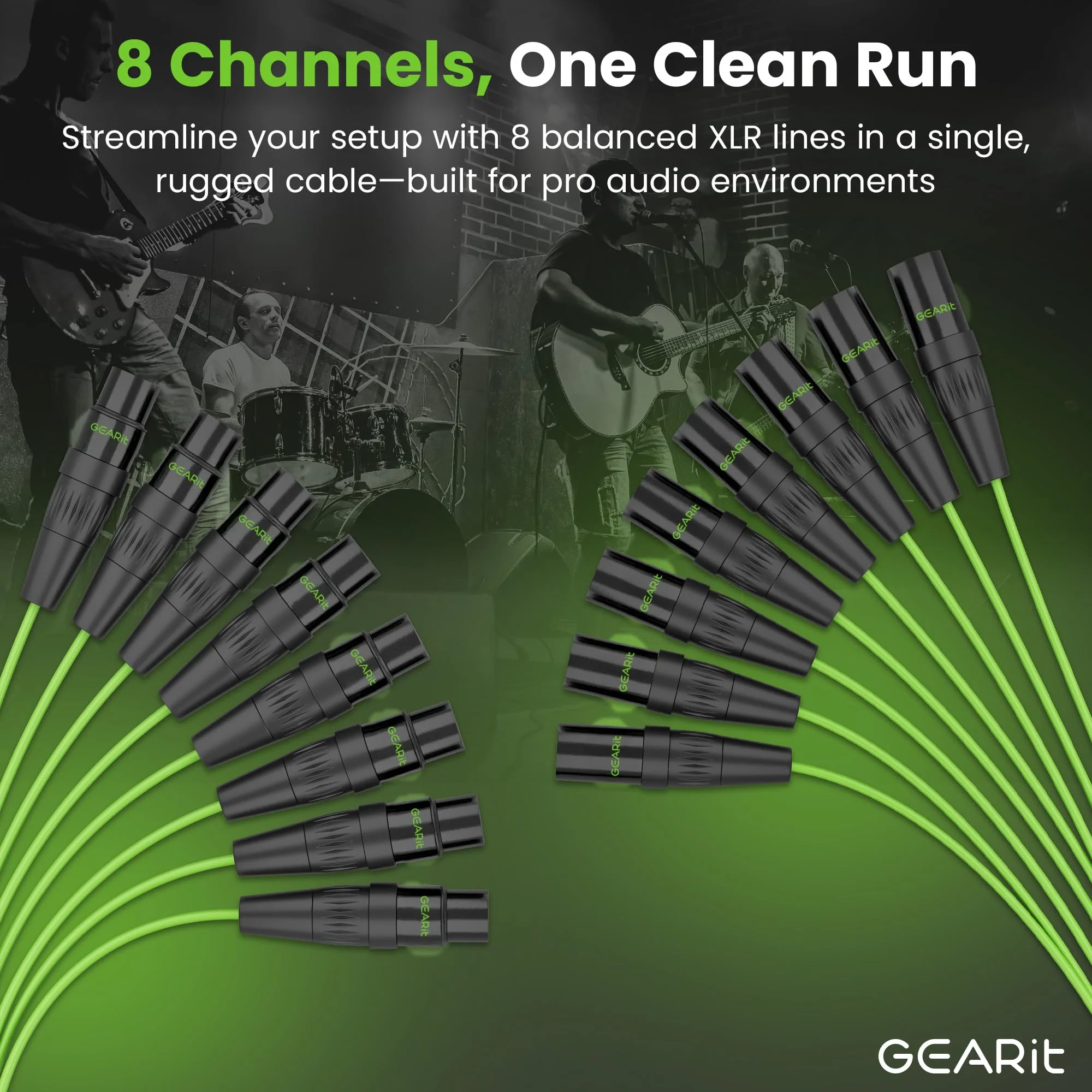 GEARit 8-Channel XLR Snake Cable (10 ft) - 100% Oxygen-Free Copper Snake Wire, Channel Labels, Metal XLR Connectors for Pro Audio - 10 Feet 8-Channel - 10 Feet Black - Image 4
