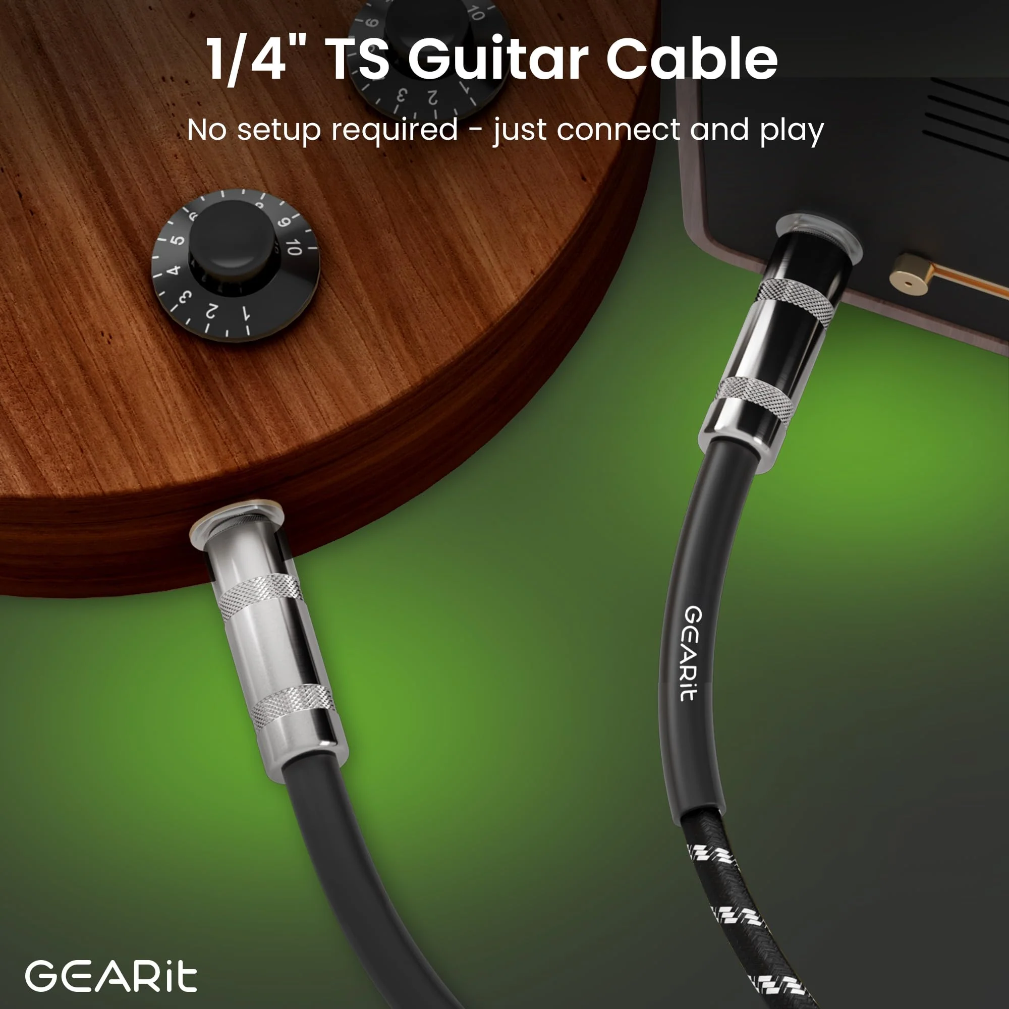 GEARit Audio Instrument Cable (25ft) 1/4 Inch to 1/4 inch Straight Male to Male for AMP Cord, Bass and Electric Guitar - Black/White 25 Feet - Image 4