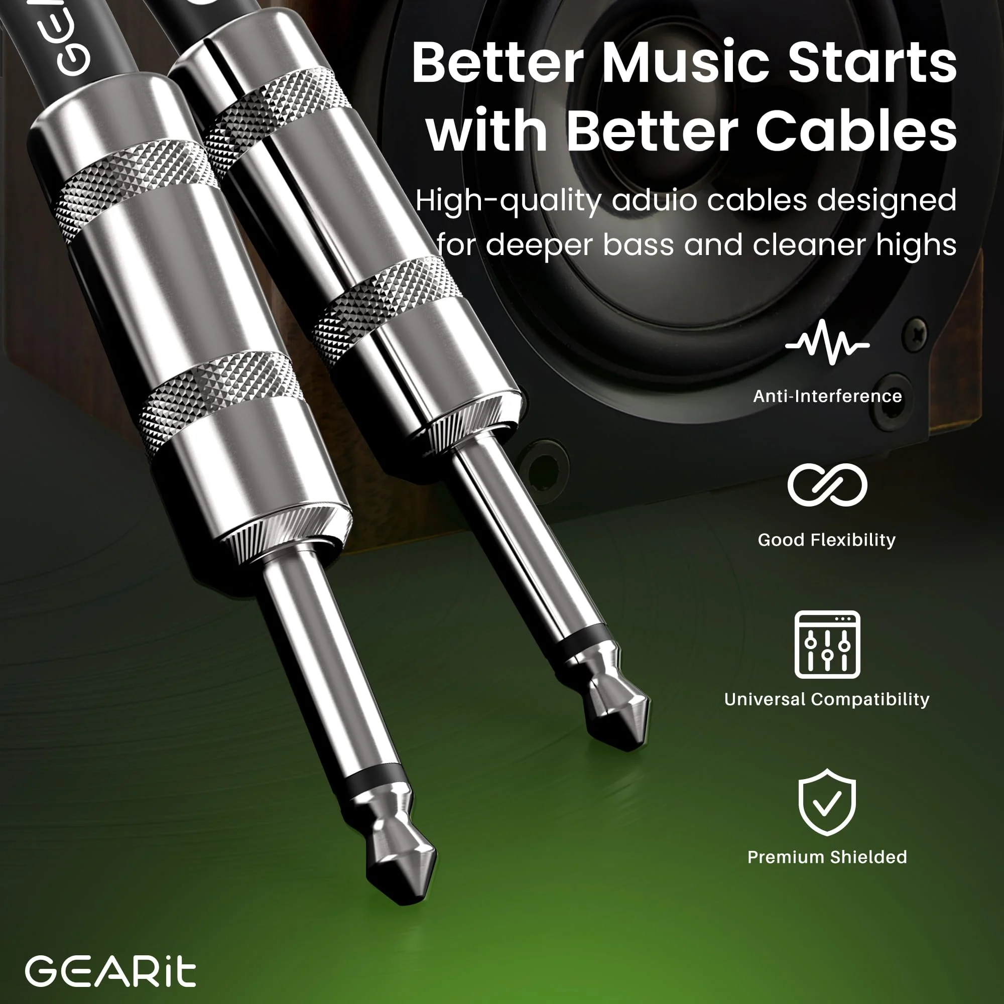 GEARit Audio Instrument Cable (25ft) 1/4 Inch to 1/4 inch Straight Male to Male for AMP Cord, Bass and Electric Guitar - Black/White 25 Feet - Image 5