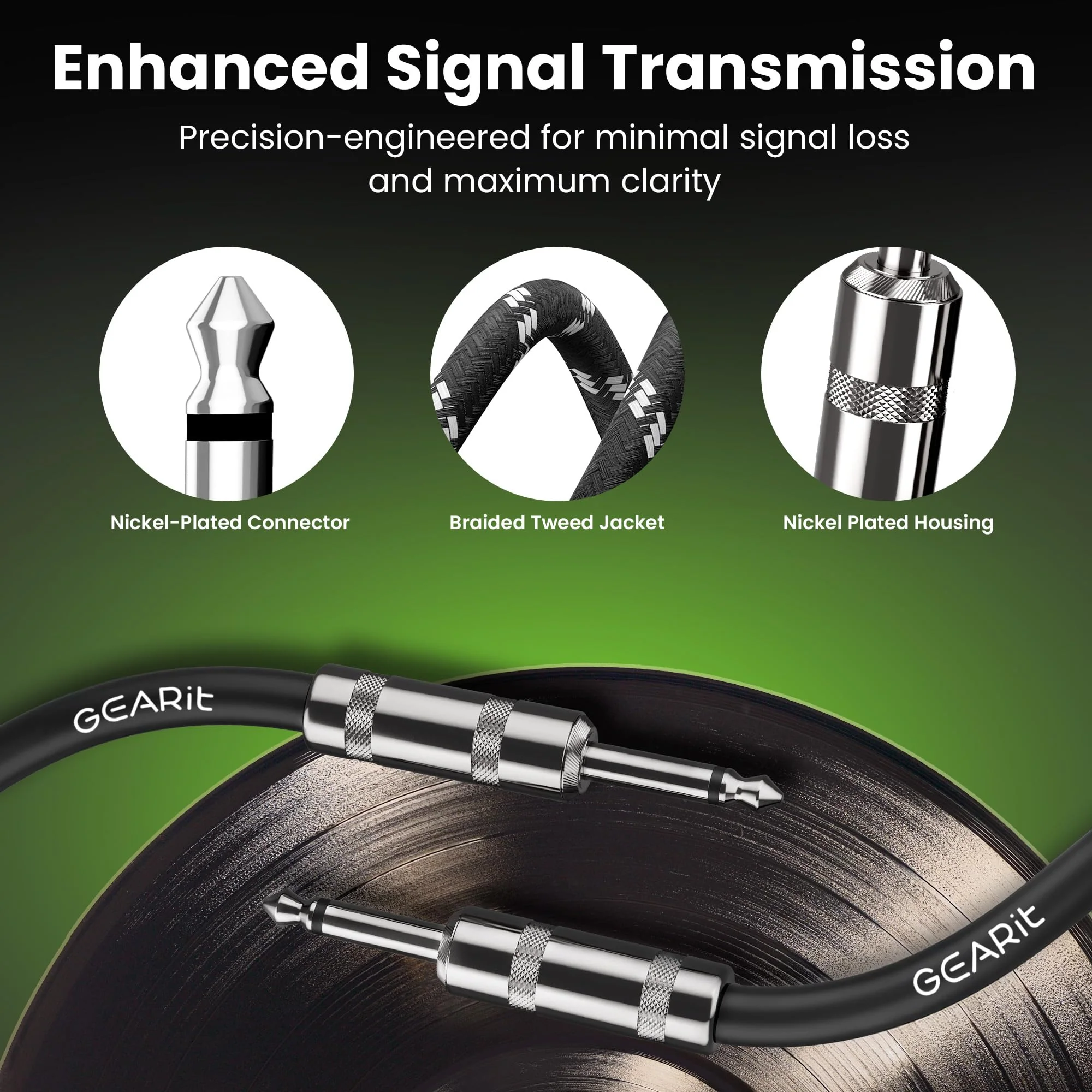 GEARit Audio Instrument Cable (25ft) 1/4 Inch to 1/4 inch Straight Male to Male for AMP Cord, Bass and Electric Guitar - Black/White 25 Feet - Image 6