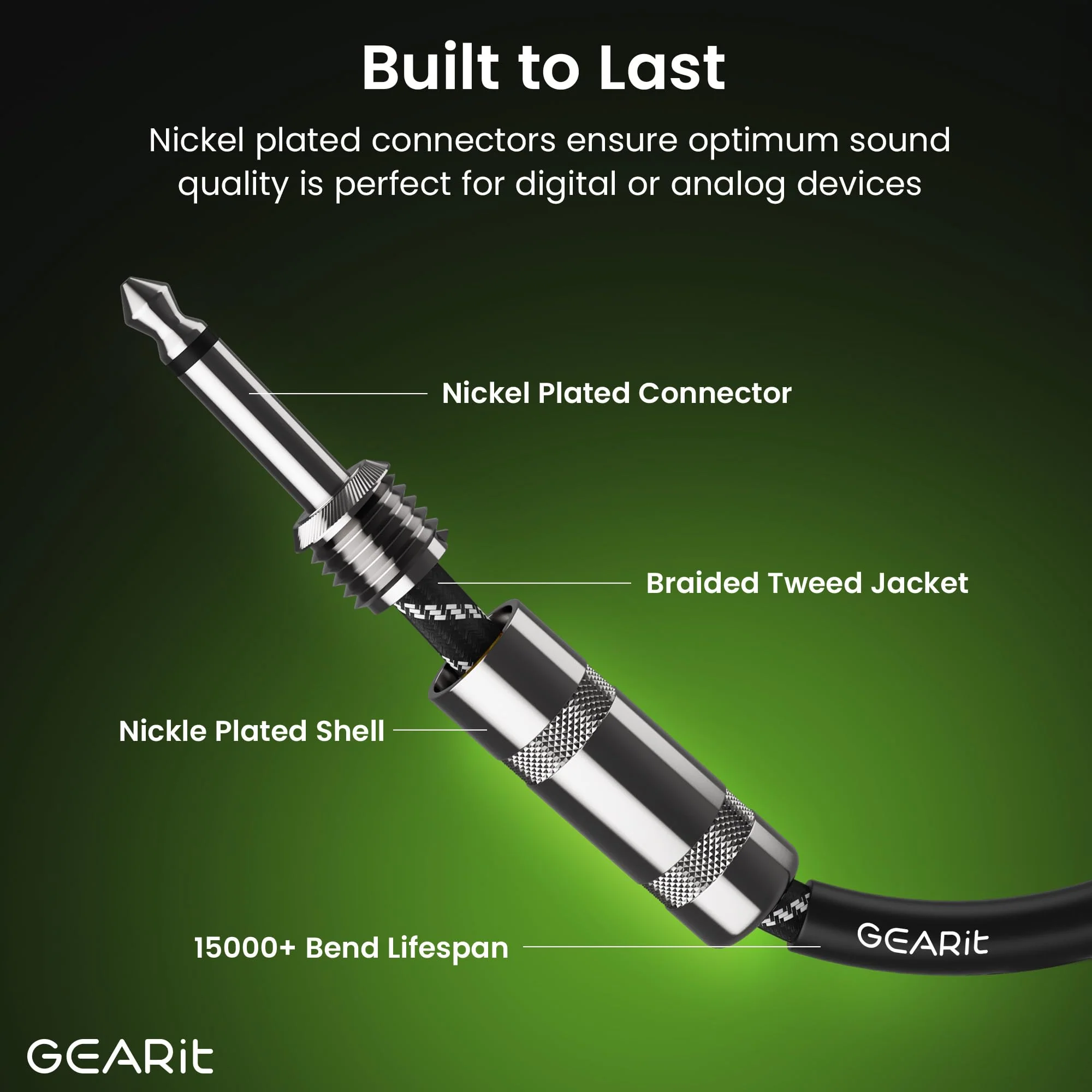 GEARit Audio Instrument Cable (25ft) 1/4 Inch to 1/4 inch Straight Male to Male for AMP Cord, Bass and Electric Guitar - Black/White 25 Feet - Image 7