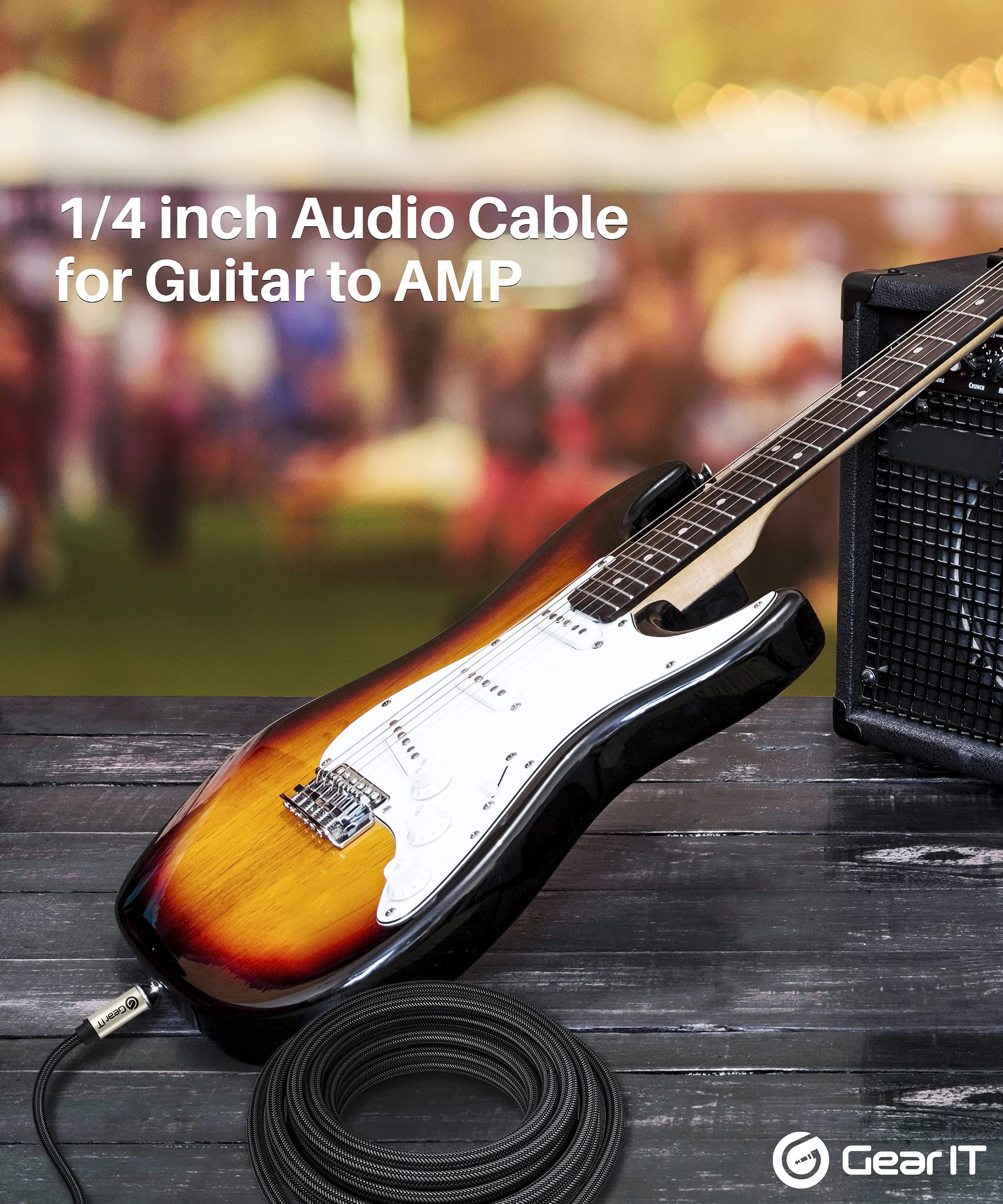 GearIT Guitar Instrument Cable (3ft 2-Pack) 1/4 Inch to 1/4 inch TS Straight Male to Male 6.35mm Mono Jack with Alloy Connector and Nylon Braid 3 Feet (2-Pack) Black - Image 6