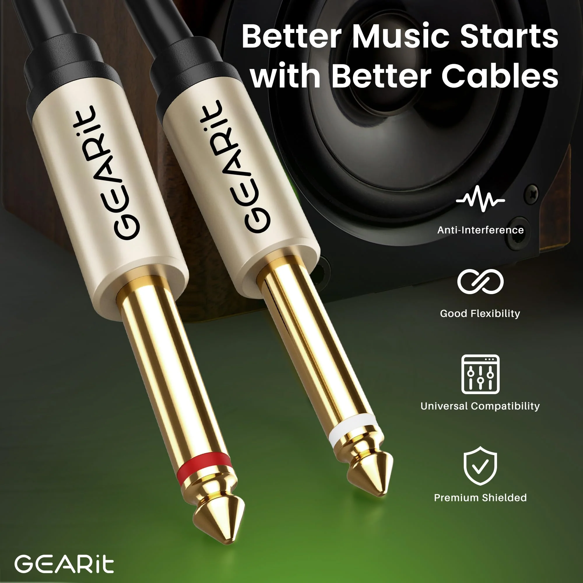 GEARit XLR Male to Dual 1/4 inch Cable (15ft) Y-Cable Splitter Adapter Cord TS Mono Stereo, Compatible with Guitar, Bass, Instruments, Mixer, Amps, Speakers, Audio Recording, PC, 15 Feet Black - Image 4