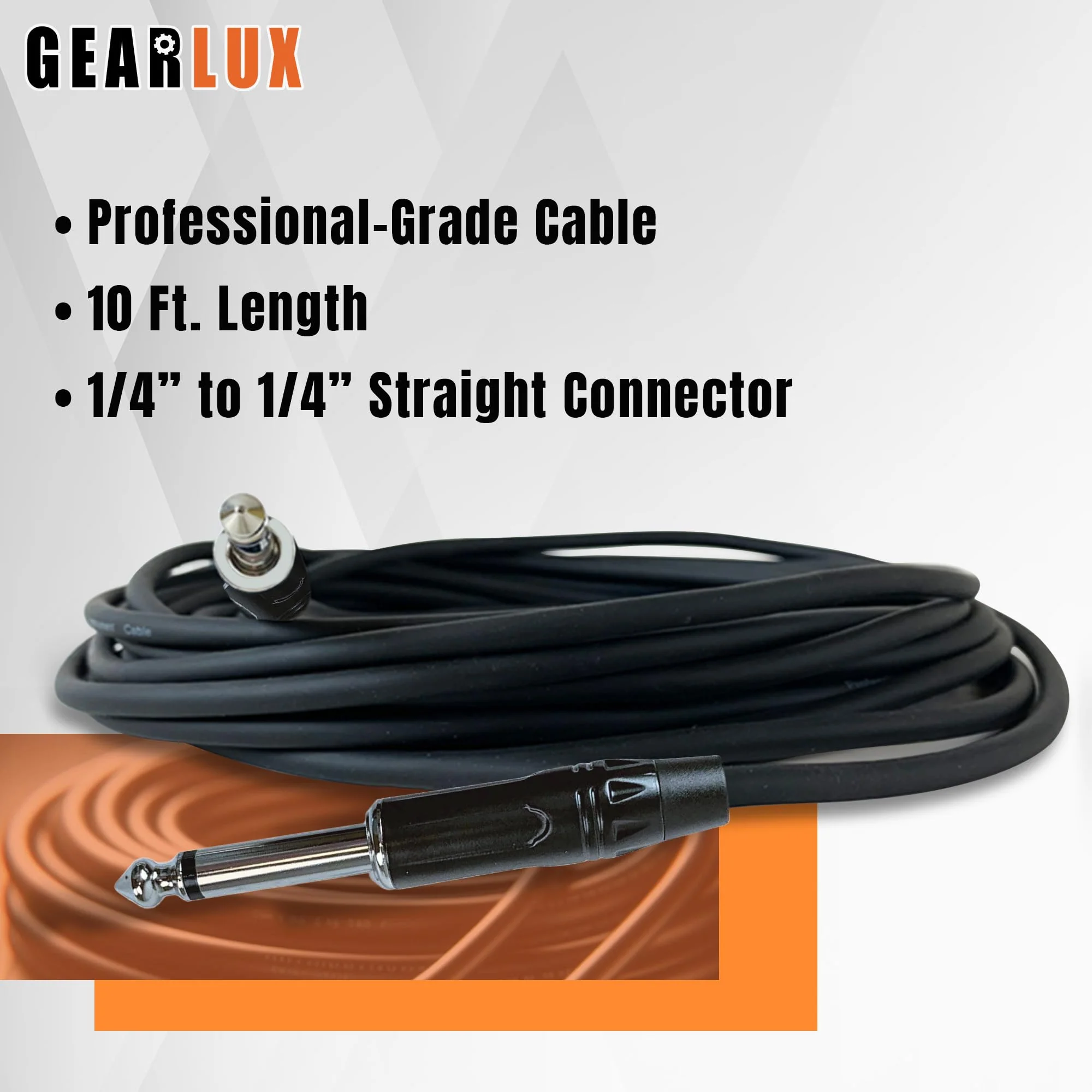 Gearlux Instrument Cable/Guitar Cable, 1/4 Inch, Straight to Straight, Black, 10 Feet - 3 Pack 10 Ft Straight-Straight - Image 2