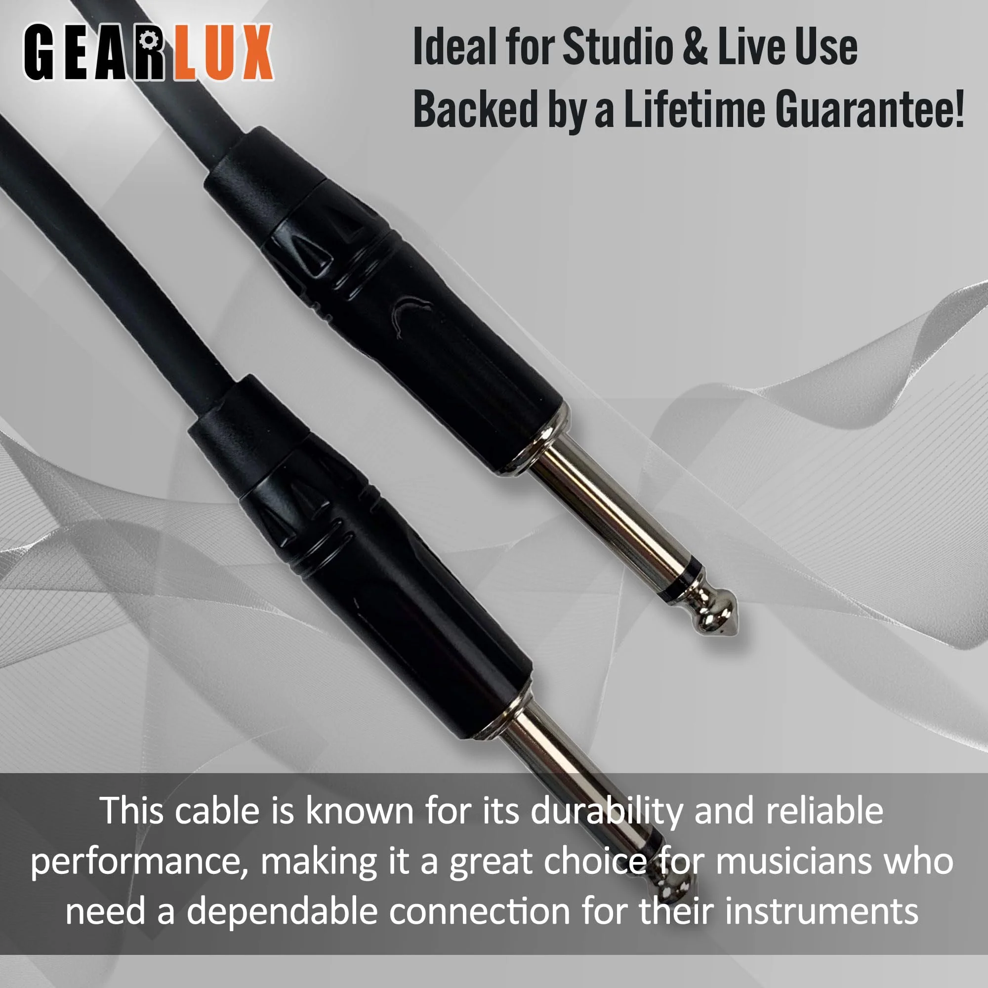 Gearlux Instrument Cable/Guitar Cable, 1/4 Inch, Straight to Straight, Black, 10 Feet - 3 Pack 10 Ft Straight-Straight - Image 3