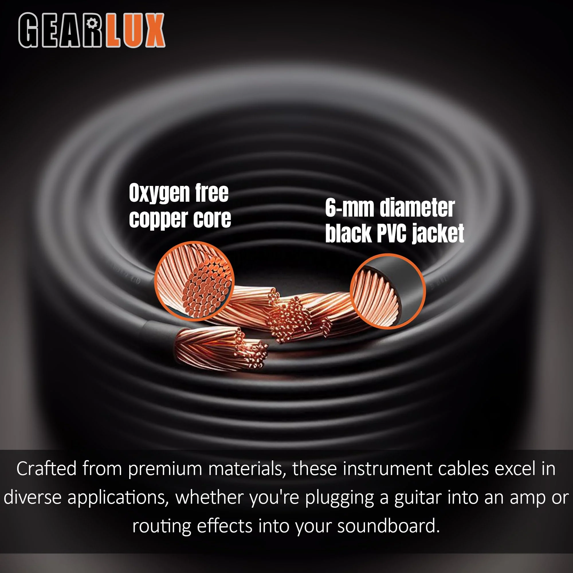 Gearlux Instrument Cable/Guitar Cable, 1/4 Inch, Straight to Straight, Black, 10 Feet - 3 Pack 10 Ft Straight-Straight - Image 5