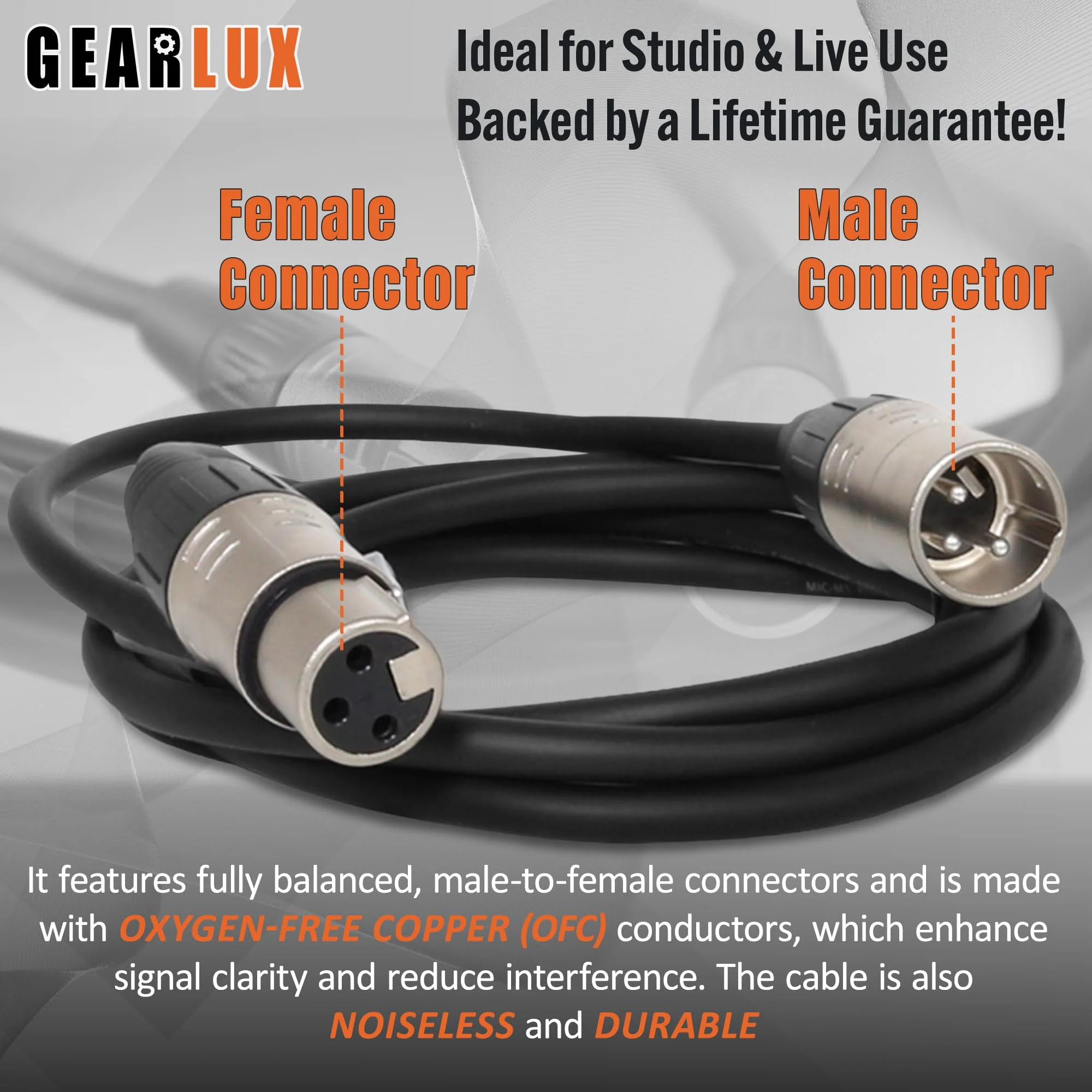 Gearlux XLR Microphone Cable, Fully Balanced, Male to Female, 25 Feet - 2 Pack 25 Ft - Image 3