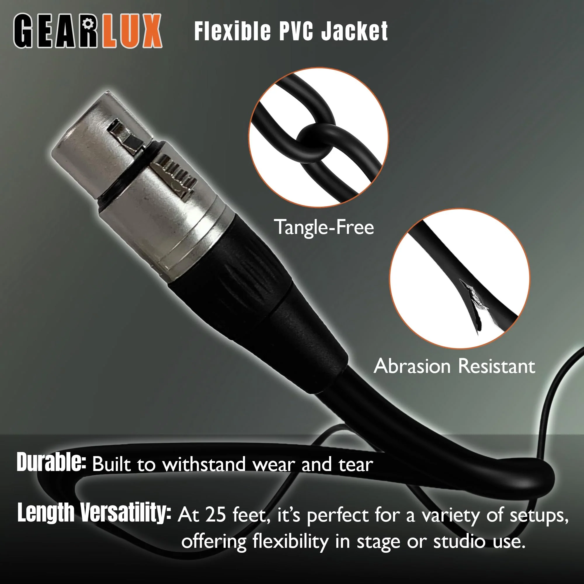 Gearlux XLR Microphone Cable, Fully Balanced, Male to Female, 25 Feet - 2 Pack 25 Ft - Image 5