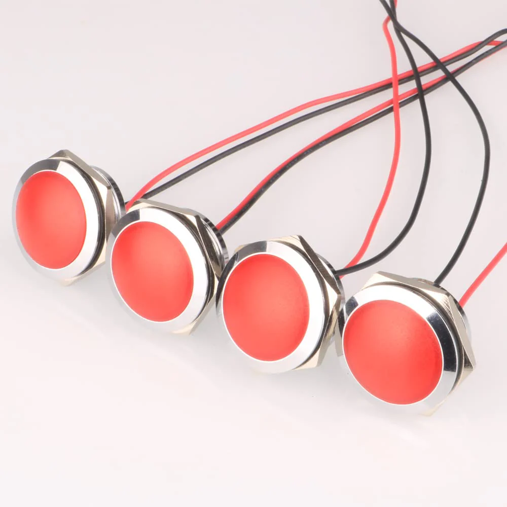 Gebildet 4pcs AC/DC 12-24V 20mA Energy Saving Indicator Metal Indicator Lamp Waterproof Signal Lamp Hole Size 22 mm Red LED (Spherical Surface Head) Red (Ac/Dc 12-24v) - Image 2