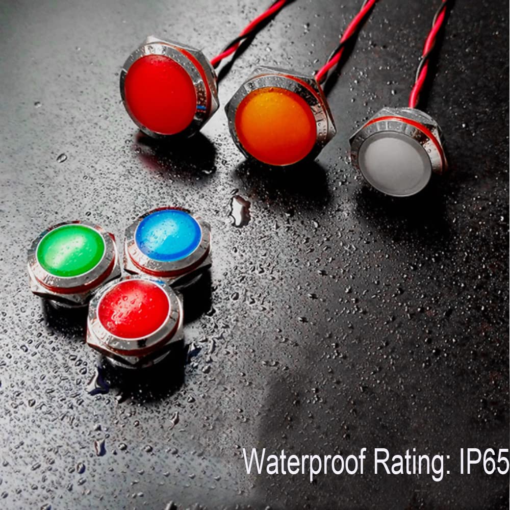 Gebildet 4pcs AC/DC 12-24V 20mA Energy Saving Indicator Metal Indicator Lamp Waterproof Signal Lamp Hole Size 22 mm Red LED (Spherical Surface Head) Red (Ac/Dc 12-24v) - Image 6