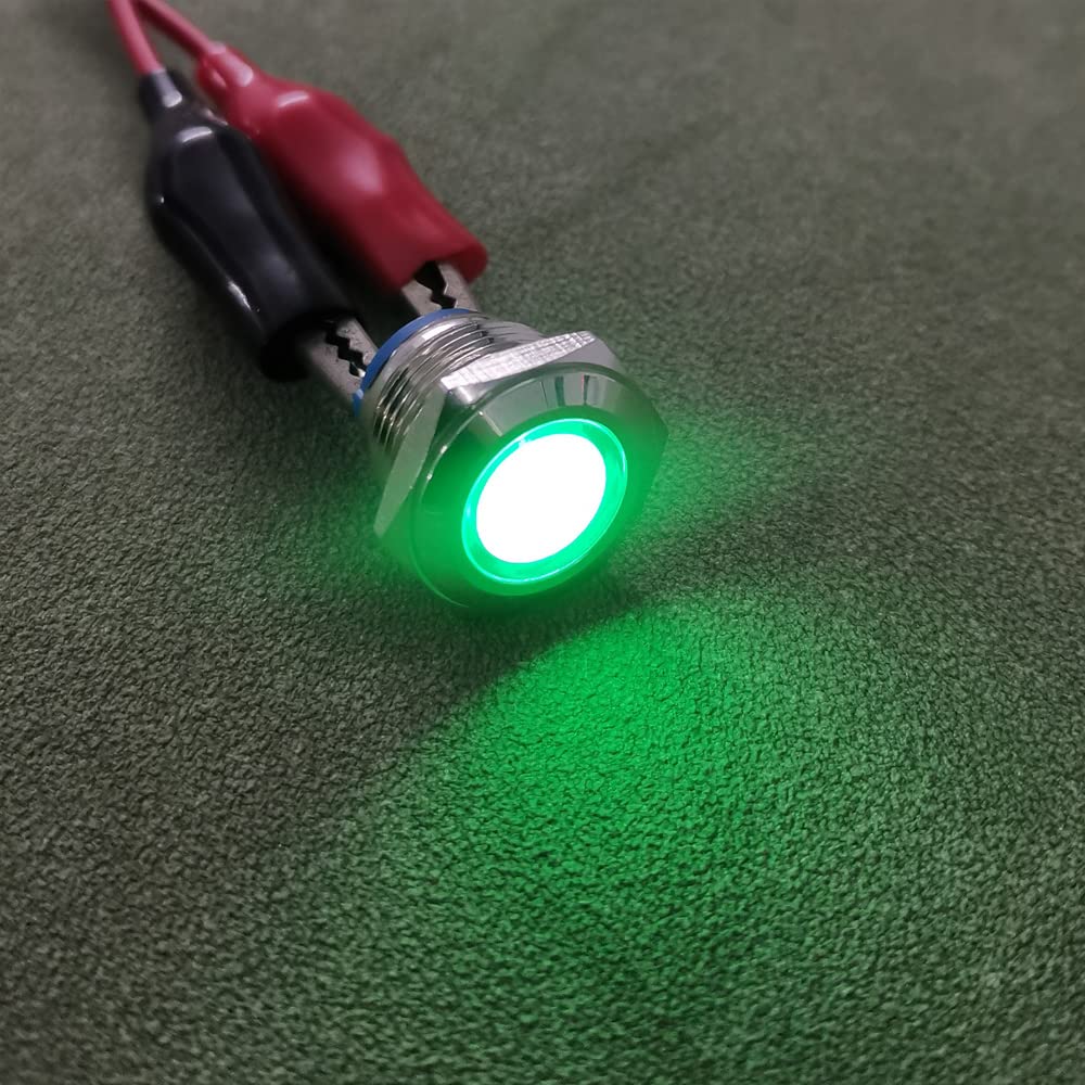 Gebildet 5pcs 16 mm AC/DC 12-24V Nickel-Plated Copper Waterproof Soldering Type LED Indicator Light (Green) Green - Image 2