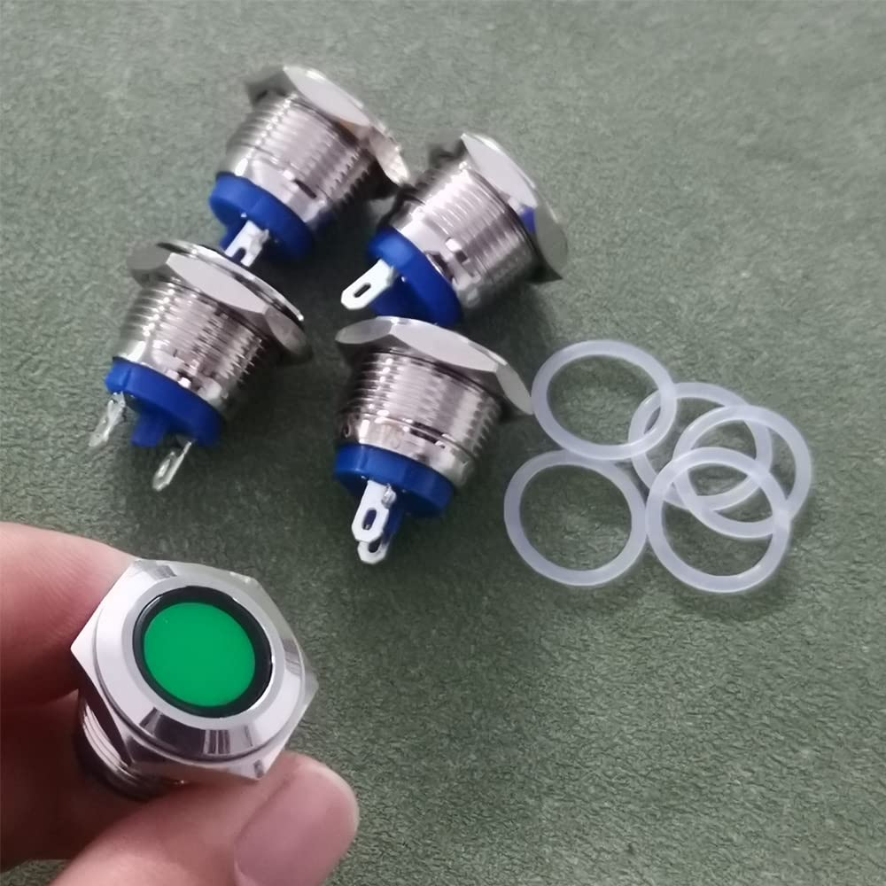 Gebildet 5pcs 16 mm AC/DC 12-24V Nickel-Plated Copper Waterproof Soldering Type LED Indicator Light (Green) Green - Image 3