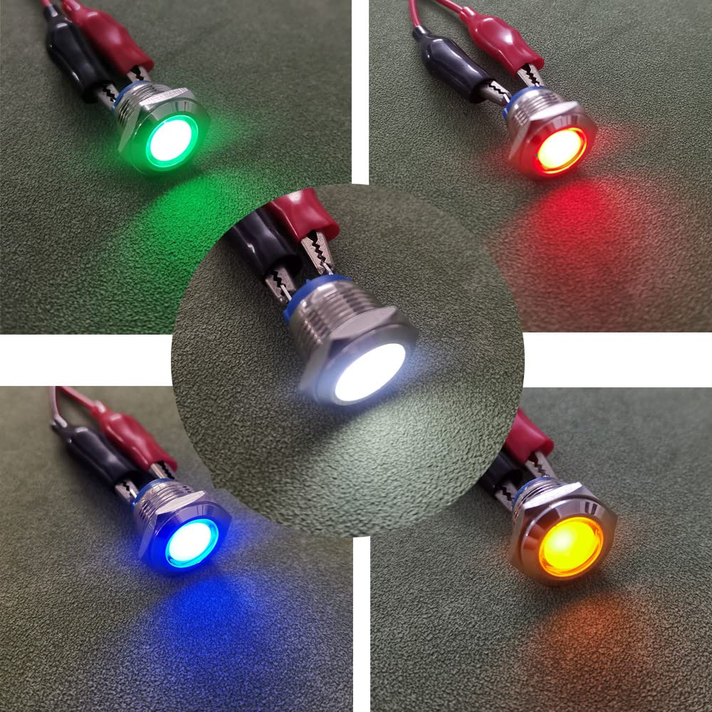 Gebildet 5pcs 16 mm AC/DC 12-24V Stainless Steel Waterproof LED Indicator Light and in 5 Colours Red/Orange/Blue/Green/White 16mm 12V-24V avec broche - Image 2