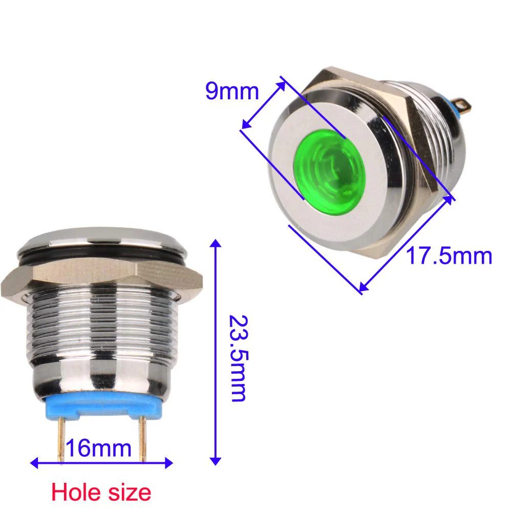 Gebildet 5pcs 16 mm AC/DC 12-24V Stainless Steel Waterproof LED Indicator Light and in 5 Colours Red/Orange/Blue/Green/White 16mm 12V-24V avec broche - Image 3