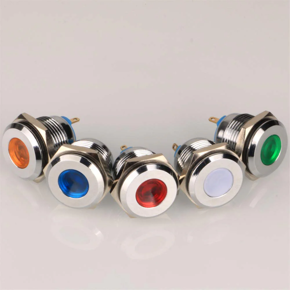 Gebildet 5pcs 16 mm AC/DC 12-24V Stainless Steel Waterproof LED Indicator Light and in 5 Colours Red/Orange/Blue/Green/White 16mm 12V-24V avec broche - Image 5