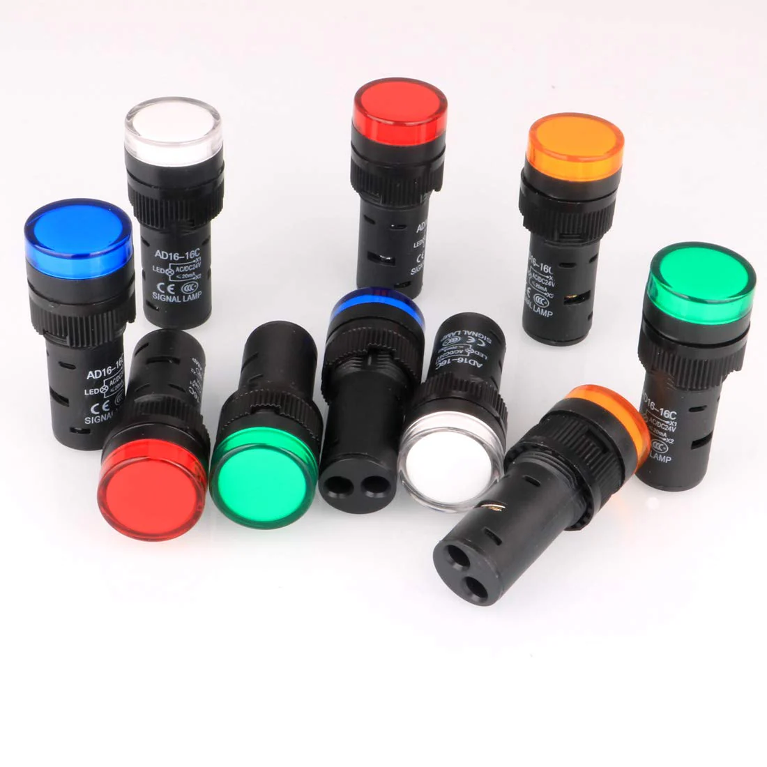Gebildet Pack of 10 16 mm Indicator Light 220-380 VAC LED Flush Panel Mount (Red/Green/Blue/Orange/White, Each Colour 2 Pieces) - Image 2