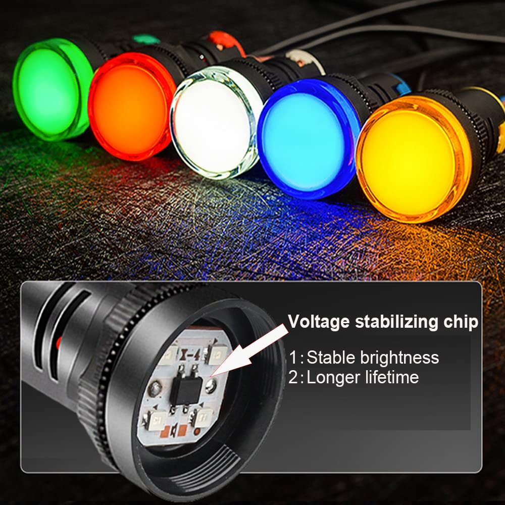 Gebildet Pack of 10 22 mm Indicator Light AC/DC 12-24 V LED Flush Panel Mount (Red/Green/Blue/Orange/White, Each Colour Pack of 2) Mix E594 - Image 5