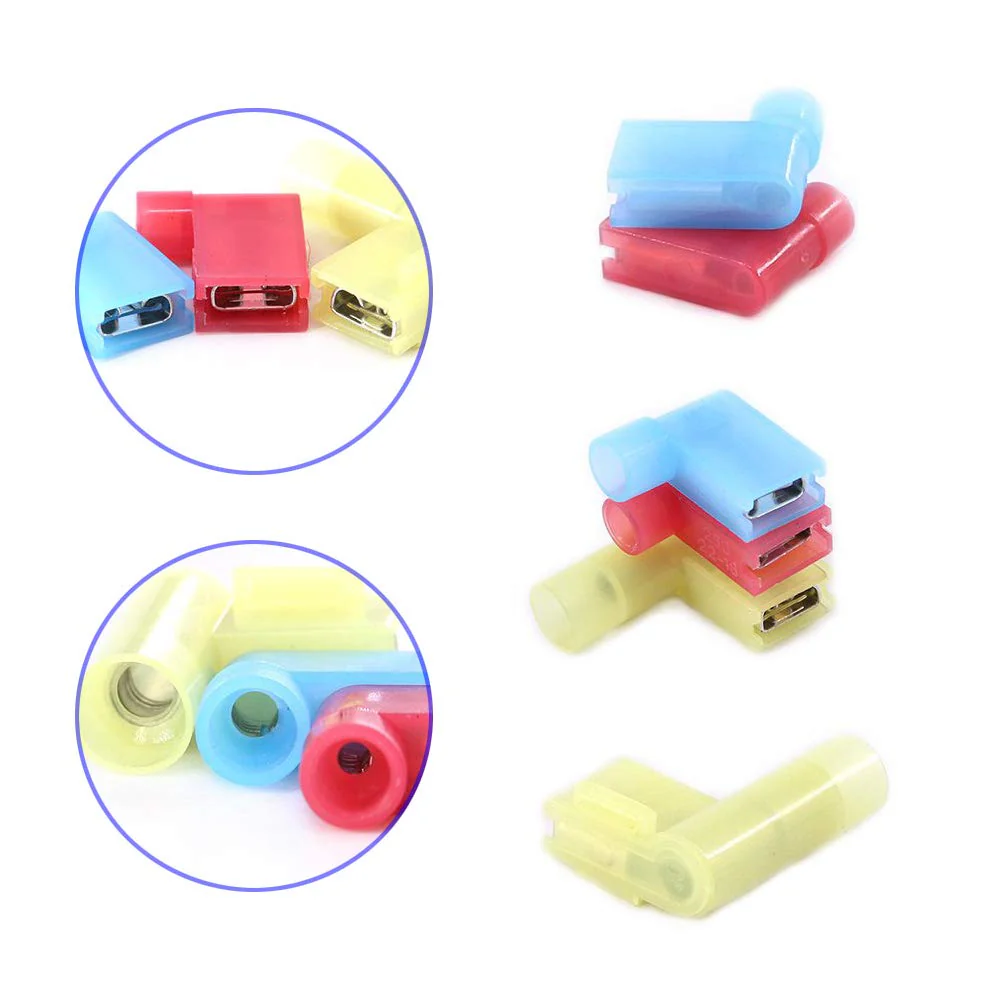 Gebildet Pack of 100 90 Degree Nylon Insulated Connectors, Fully Insulated Flag Female Quick Connectors, Flag Spade Crimp Connection Terminals Female 12-10 AWG/ 22-14 AWG (Red 40, Blue 40, Yellow 20) L Male - Image 2