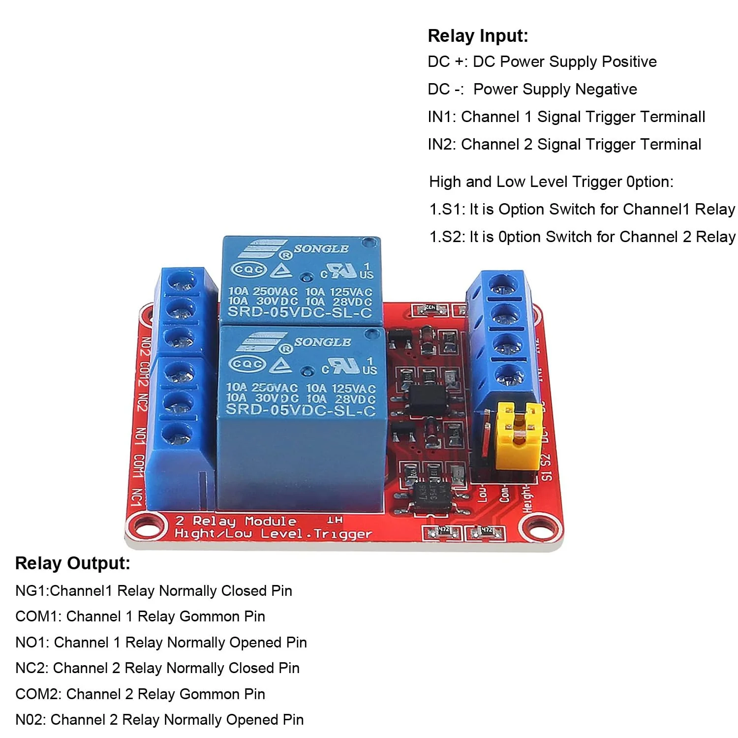 Gebildet Pack of 2 DC 5V 2 Channel Relay Module Boards Shield with Optocoupler Isolation, Supports High or Low Level Compatible Development Board Trigger 5 V 2-way - Image 3