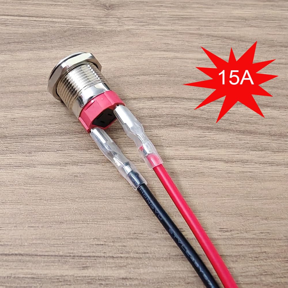 Gebildet Pack of 2 Waterproof Momentary Push Button 0~250V (5V/12V/24V/110V/220V)/15A 16mm Stainless Steel Push Button Switch Waterproof with Connection Cable 15 A-16 mm momentum - Image 3