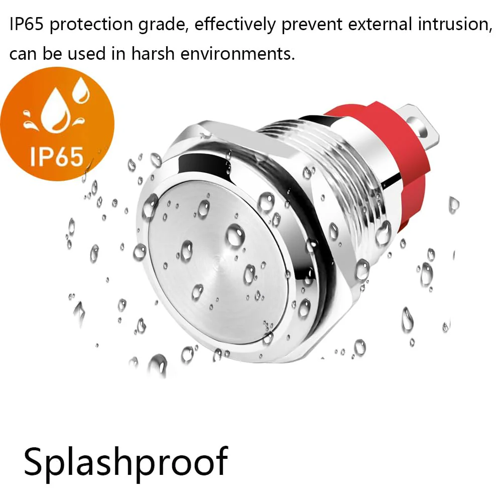 Gebildet Pack of 2 Waterproof Momentary Push Button 0~250V (5V/12V/24V/110V/220V)/15A 16mm Stainless Steel Push Button Switch Waterproof with Connection Cable 15 A-16 mm momentum - Image 4