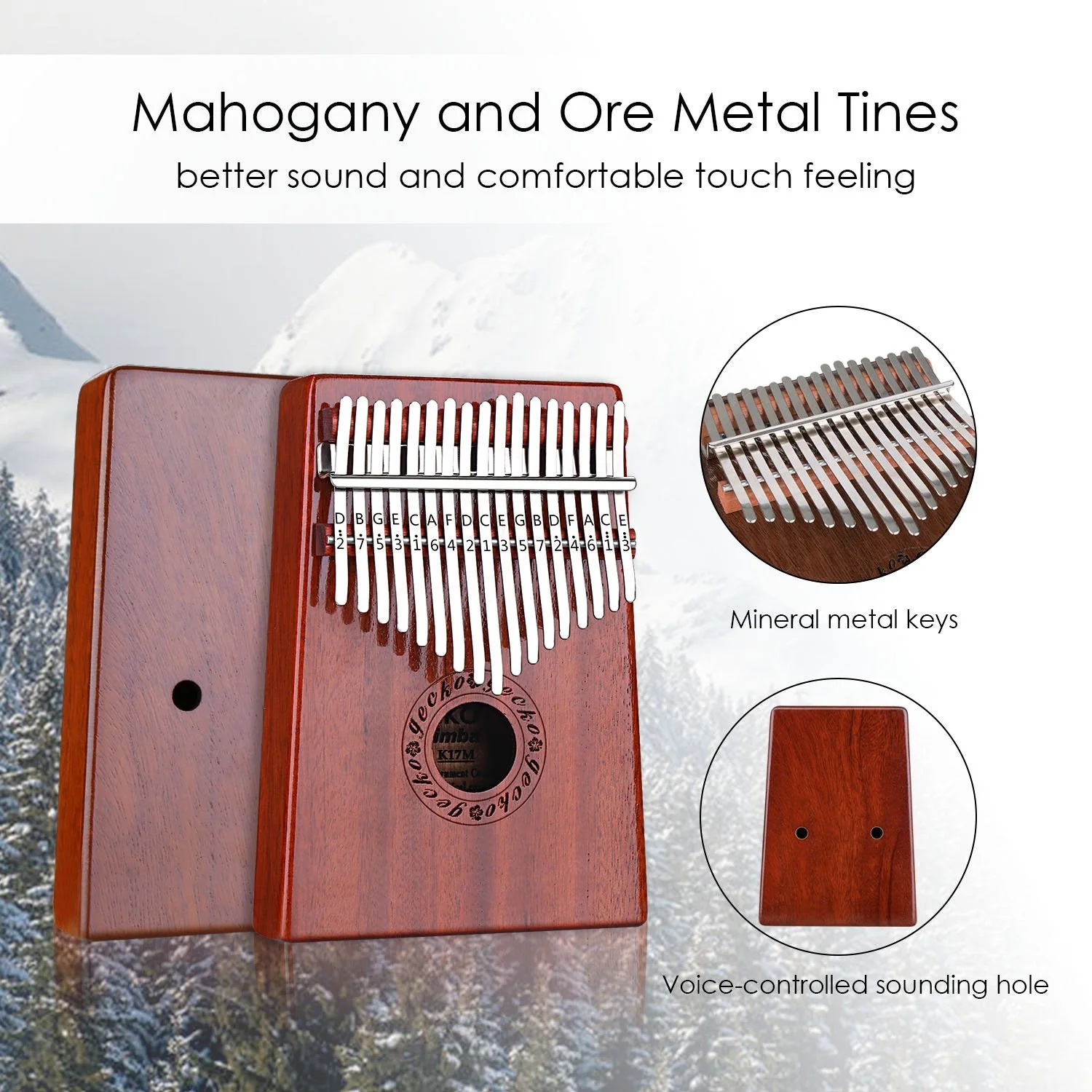 GECKO Kalimba 17 Keys Thumb Piano with Waterproof Protective Box, Tune Hammer and Study Instruction, Portable Mbira Sanza Finger Piano, Meditation Sound, Gift for Beginners and Professional - Image 3