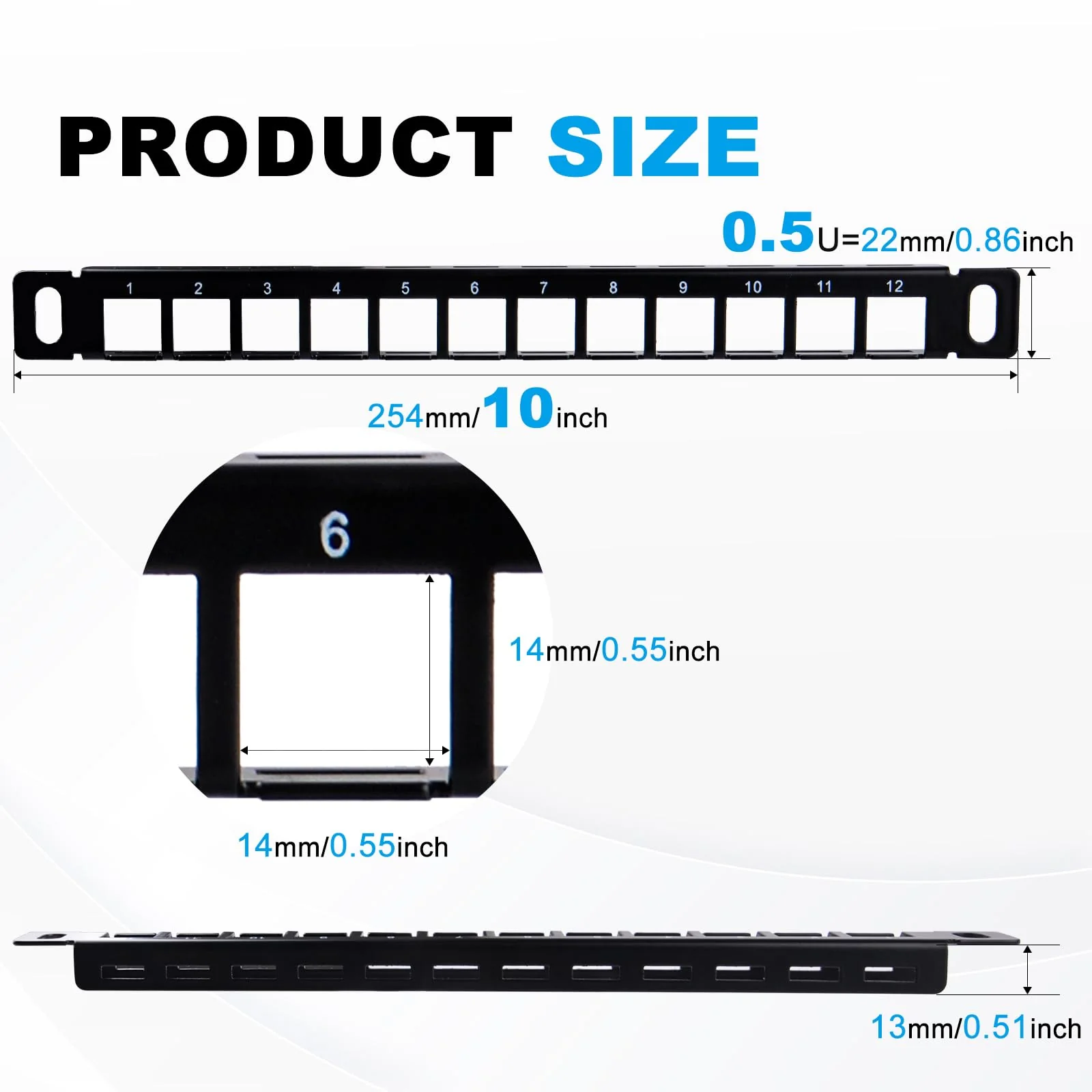 GeeekPi 10" 0.5U-12-Port Blank Keystone Patch Panel with Cat6 RJ45 Keystone Socket for DeskPi RackMate T0/T1/T2 Network Cabinets/Server Rack - Image 2