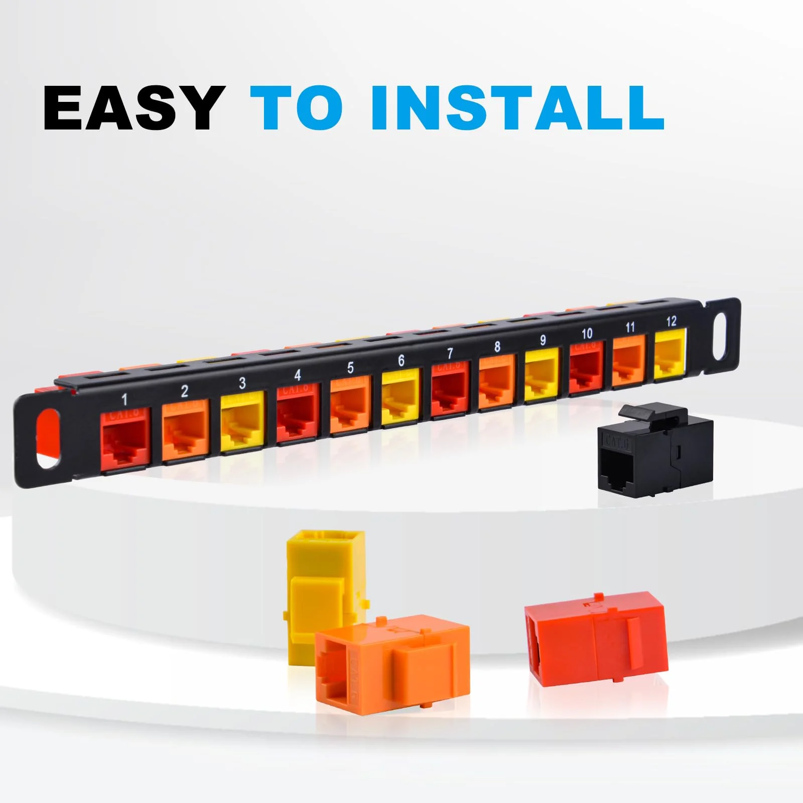 GeeekPi 10" 0.5U-12-Port Blank Keystone Patch Panel with Cat6 RJ45 Keystone Socket for DeskPi RackMate T0/T1/T2 Network Cabinets/Server Rack - Image 6
