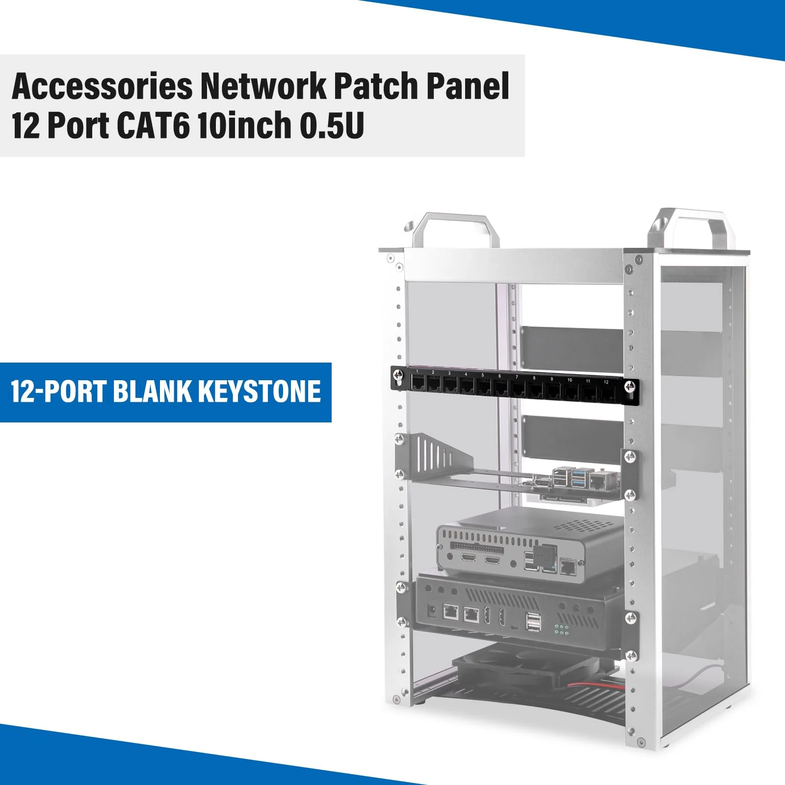 GeeekPi 12 Port Patch Panel, 0.5U CAT6 Network Patch Panel for DeskPi RackMate T1/T0/T2 Rackmount and 10 Inch Server Rack/Network Cabinet - Image 2
