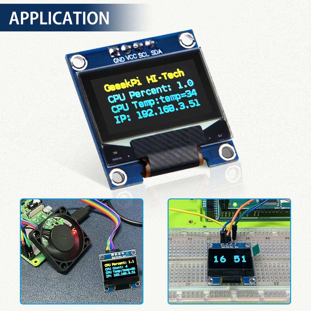 GeeekPi 2Pcs OLED Display Module I2C IIC 128X64 Pixel 0.96 Inch Display Module Yellow Blue Two-Color Display Compatible with Raspberry Pi Arduino 51 Series MCU STM32 R3 and Mega - Image 4