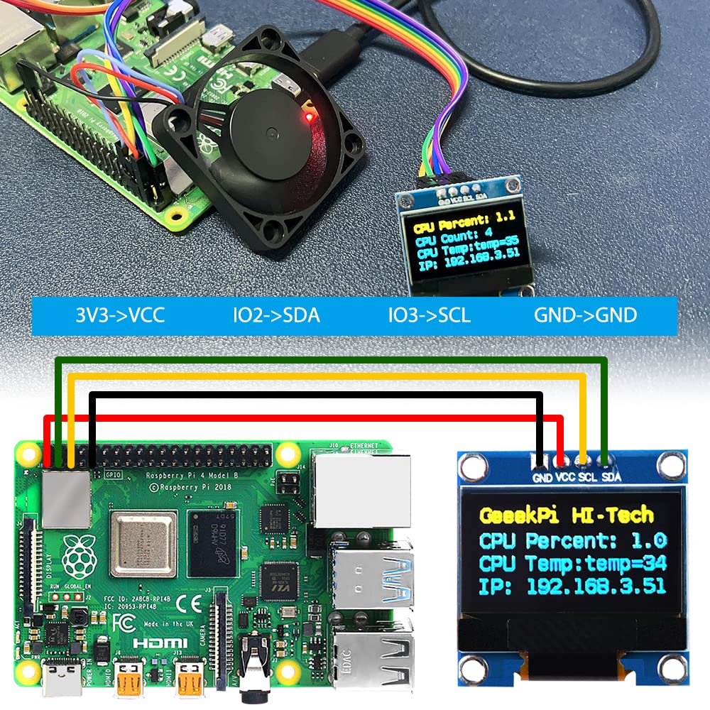 GeeekPi 2Pcs OLED Display Module I2C IIC 128X64 Pixel 0.96 Inch Display Module Yellow Blue Two-Color Display Compatible with Raspberry Pi Arduino 51 Series MCU STM32 R3 and Mega - Image 5