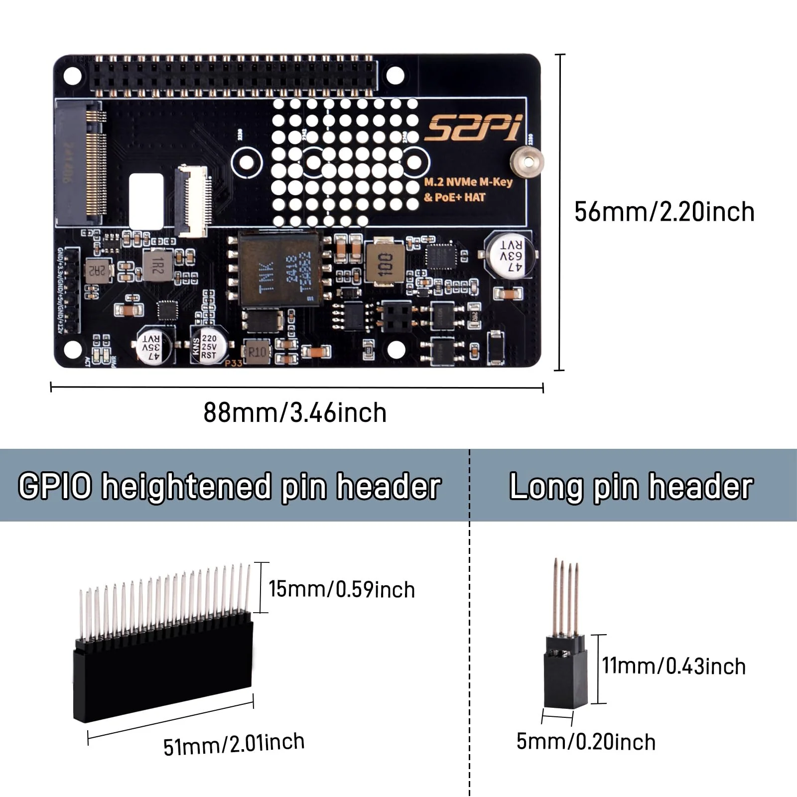 GeeekPi P33 M.2 NVME M-Key PoE+ Hat with Official Pi 5 Active Cooler and Aluminum Case for Raspberry Pi 5, Support M.2 NVMe SSDs 2230/2242/2260/2280 - Image 4