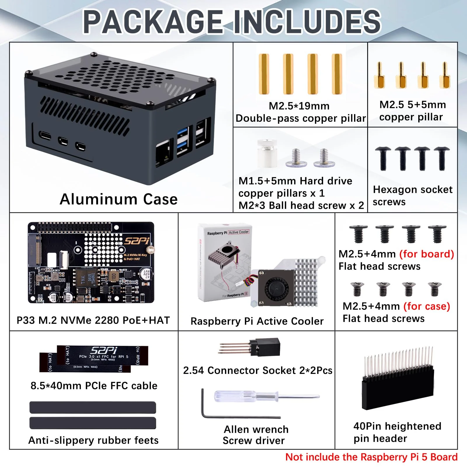 GeeekPi P33 M.2 NVME M-Key PoE+ Hat with Official Pi 5 Active Cooler and Aluminum Case for Raspberry Pi 5, Support M.2 NVMe SSDs 2230/2242/2260/2280 - Image 8