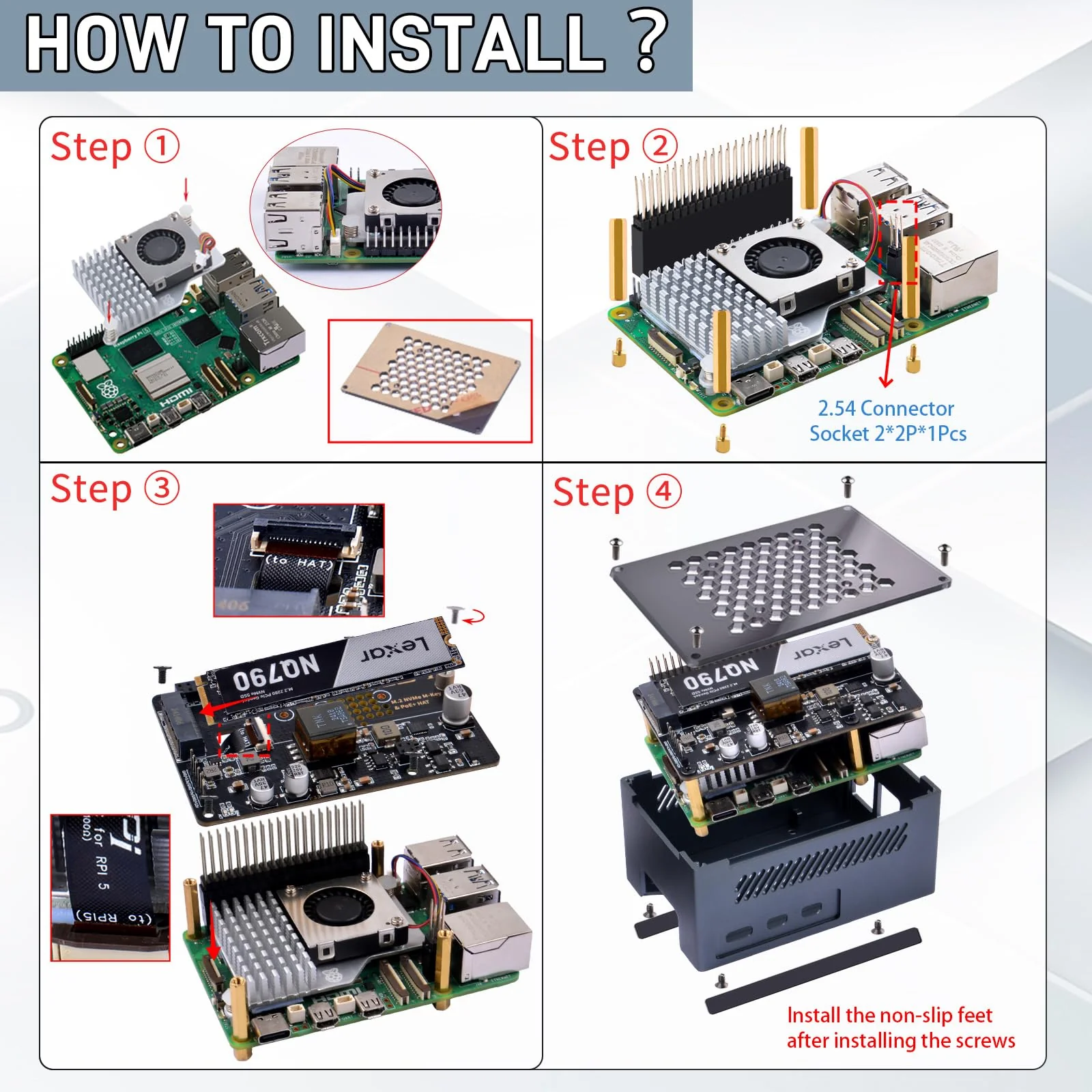 GeeekPi P33 M.2 NVME M-Key PoE+ Hat with Official Pi 5 Active Cooler and Aluminum Case for Raspberry Pi 5, Support M.2 NVMe SSDs 2230/2242/2260/2280 - Image 9