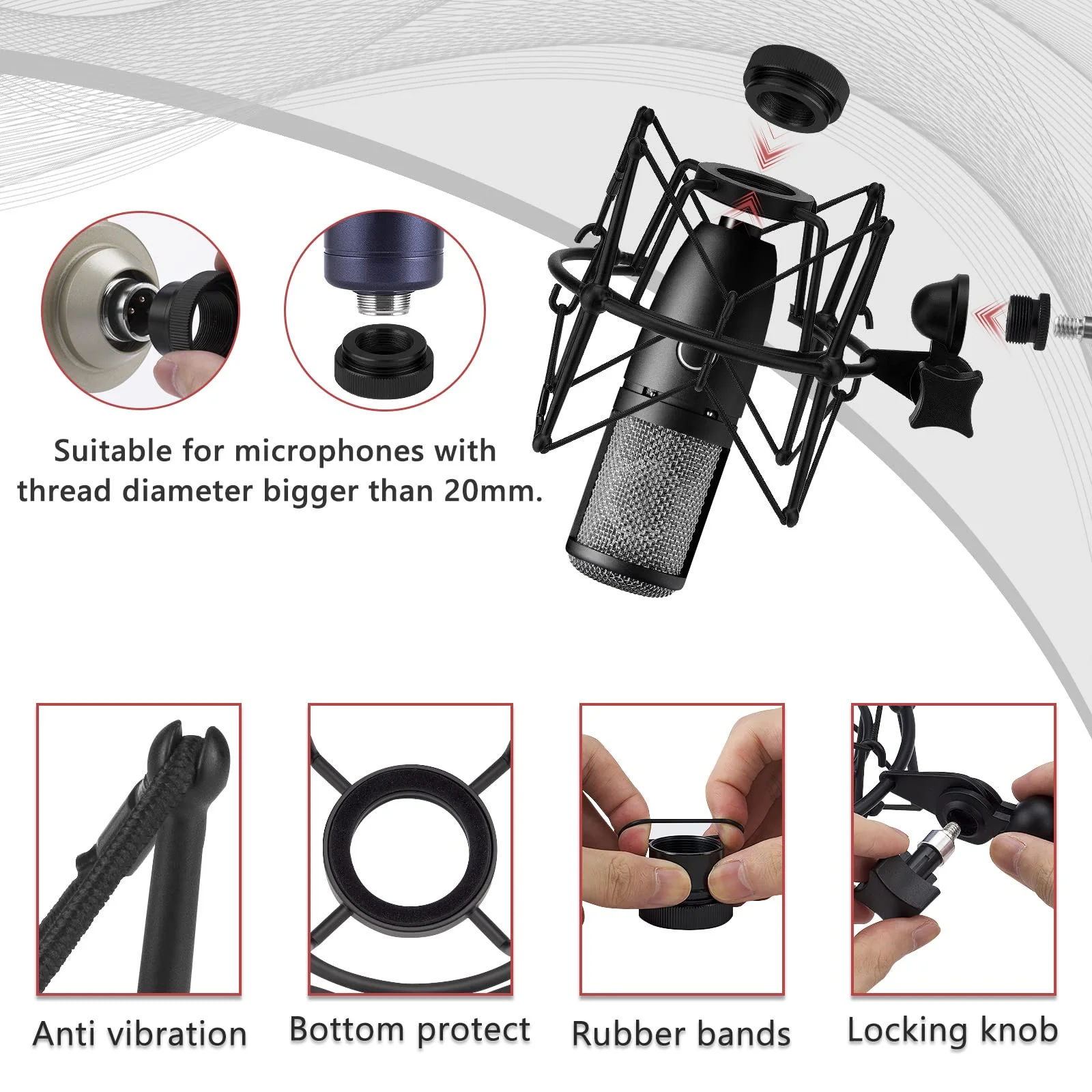 Geekria for Creators Microphone Shock Mount Compatible with AKG P120, P220, P820, Mic Anti-Vibration Suspension Adapter Clamp Mic Holder Clip (Black/Metal) - Image 3