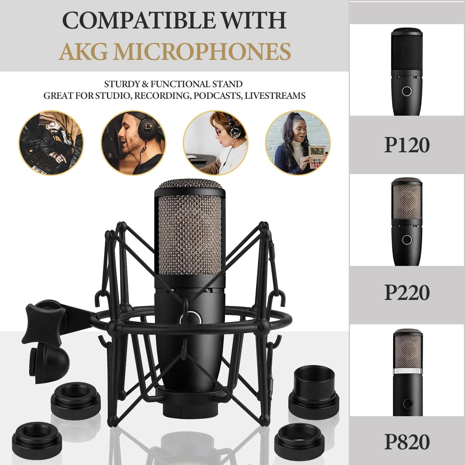 Geekria for Creators Microphone Shock Mount Compatible with AKG P120, P220, P820, Mic Anti-Vibration Suspension Adapter Clamp Mic Holder Clip (Black/Metal) - Image 4