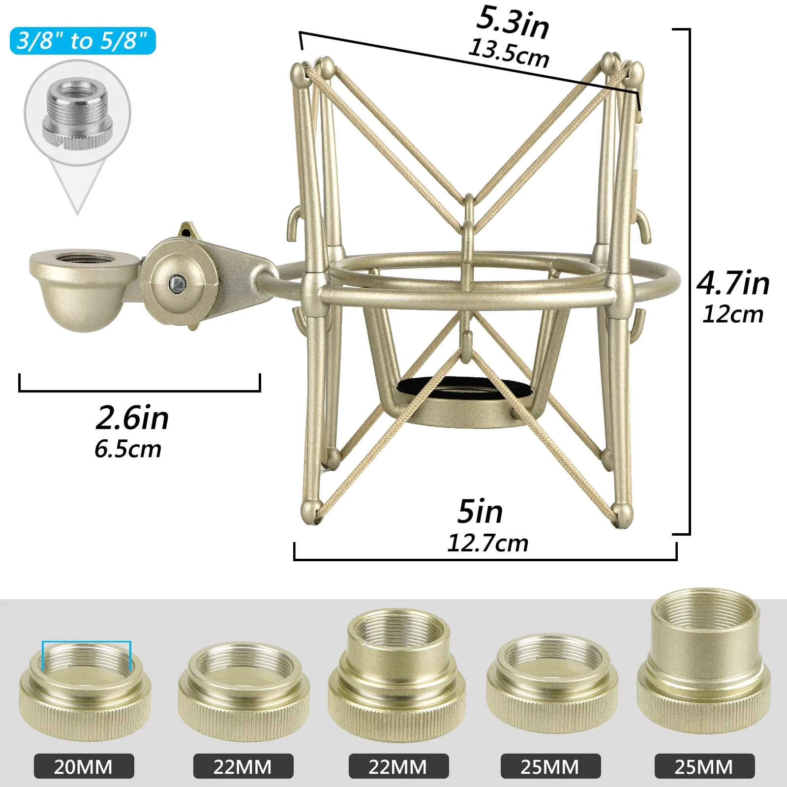 GEEKRIA for Creators Microphone Shock Mount Compatible with Neumann TLM 103, TLM 102, U 87 Ai, TLM 67 Mic Anti-Vibration Suspension Adapter Clamp Mic Holder Clip (Champagne/Metal) - Image 2