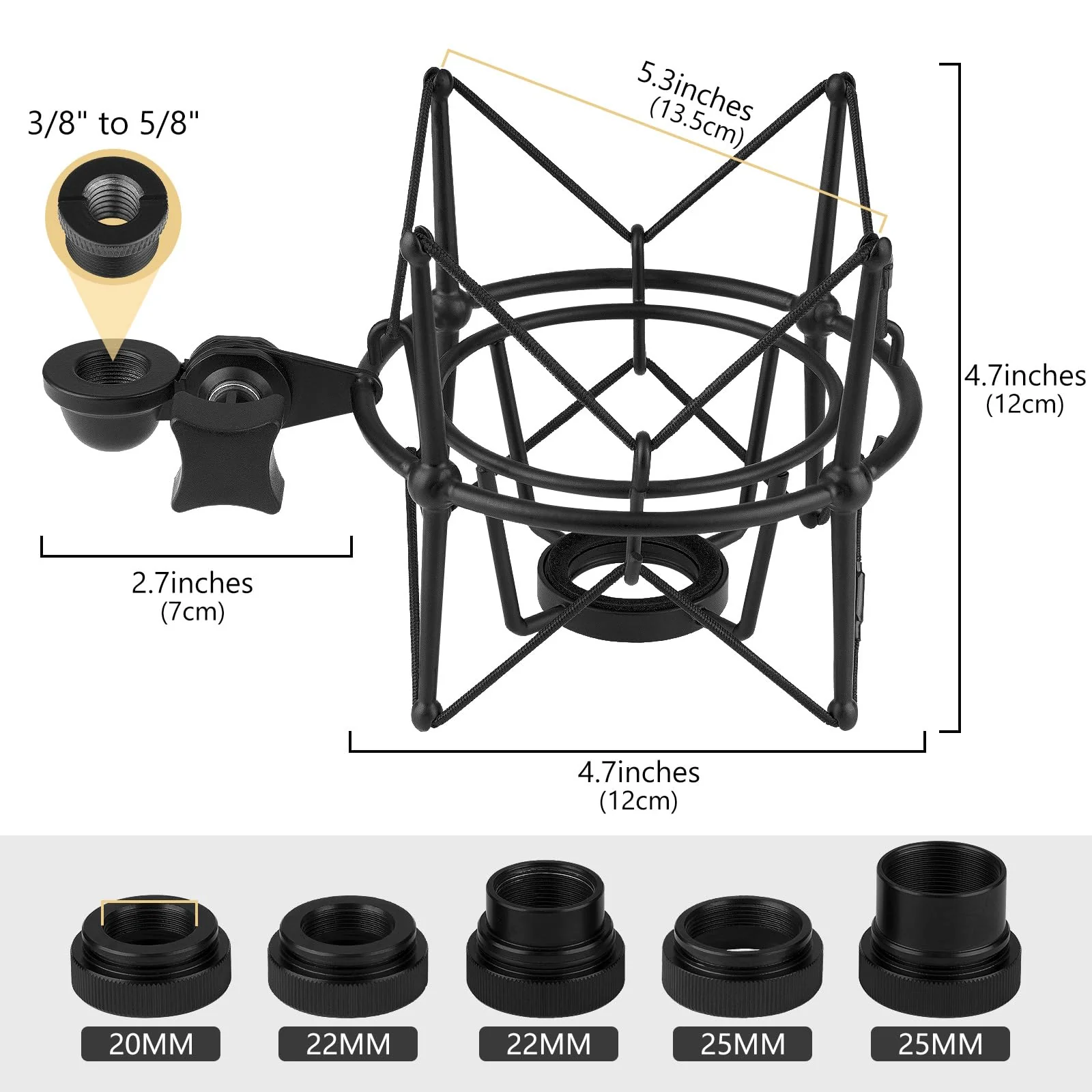 Geekria for Creators Microphone Shock Mount, Mic Anti-Vibration Suspension Adapter Clamp Compatible with CAD GXL2200, Nady SCM-800, Behringer C-1, Marantz, TZ Mic Holder Clip (Black/Metal) - Image 2