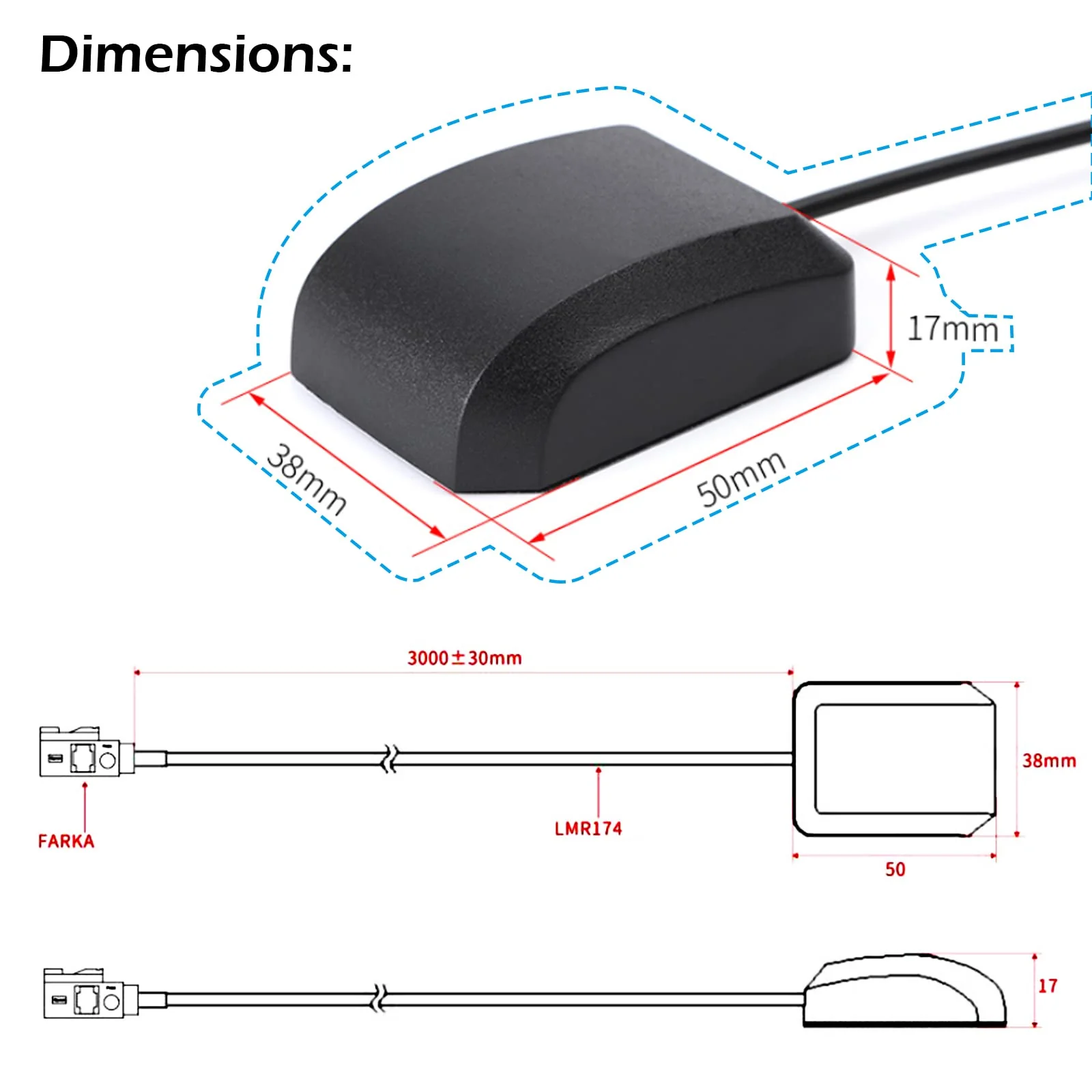 Geekstory Waterproof Active GPS Antenna Vehicle GPS Navigation with Fakra C Blue Connector for Car GPS Navigation Receiver System - Image 2