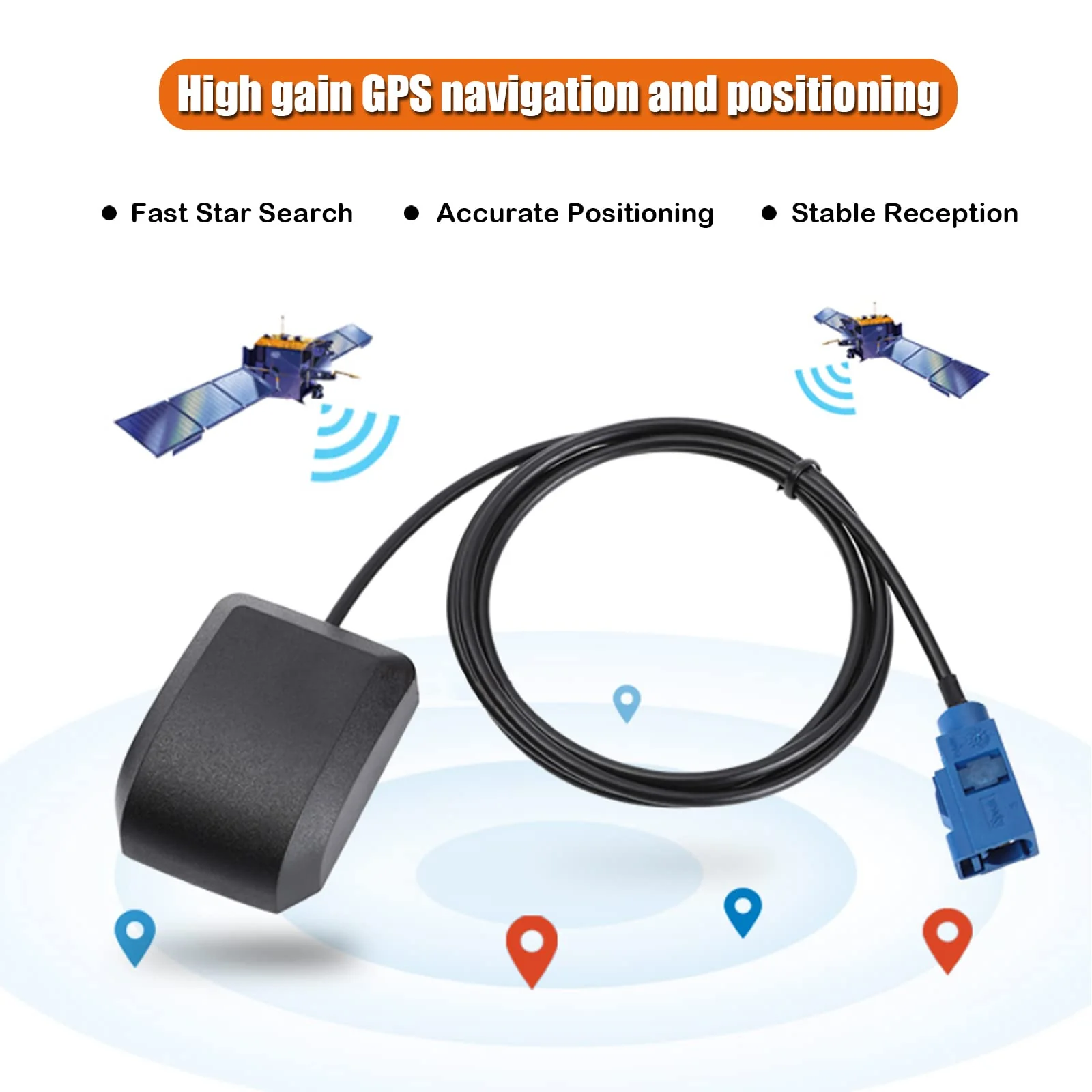 Geekstory Waterproof Active GPS Antenna Vehicle GPS Navigation with Fakra C Blue Connector for Car GPS Navigation Receiver System - Image 3
