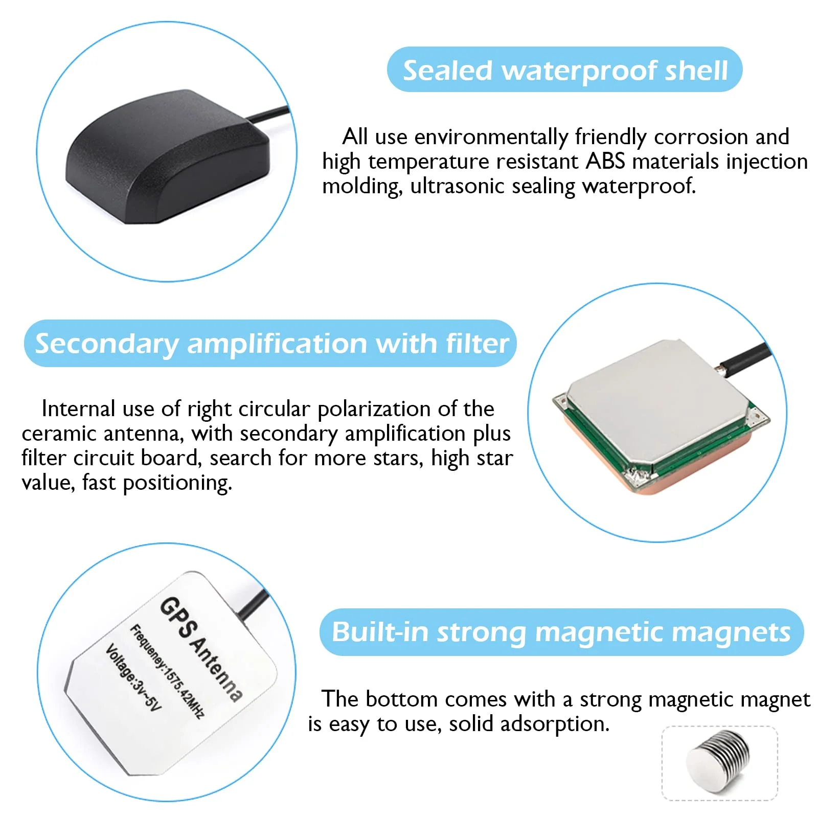 Geekstory Waterproof Active GPS Antenna Vehicle GPS Navigation with Fakra C Blue Connector for Car GPS Navigation Receiver System - Image 4