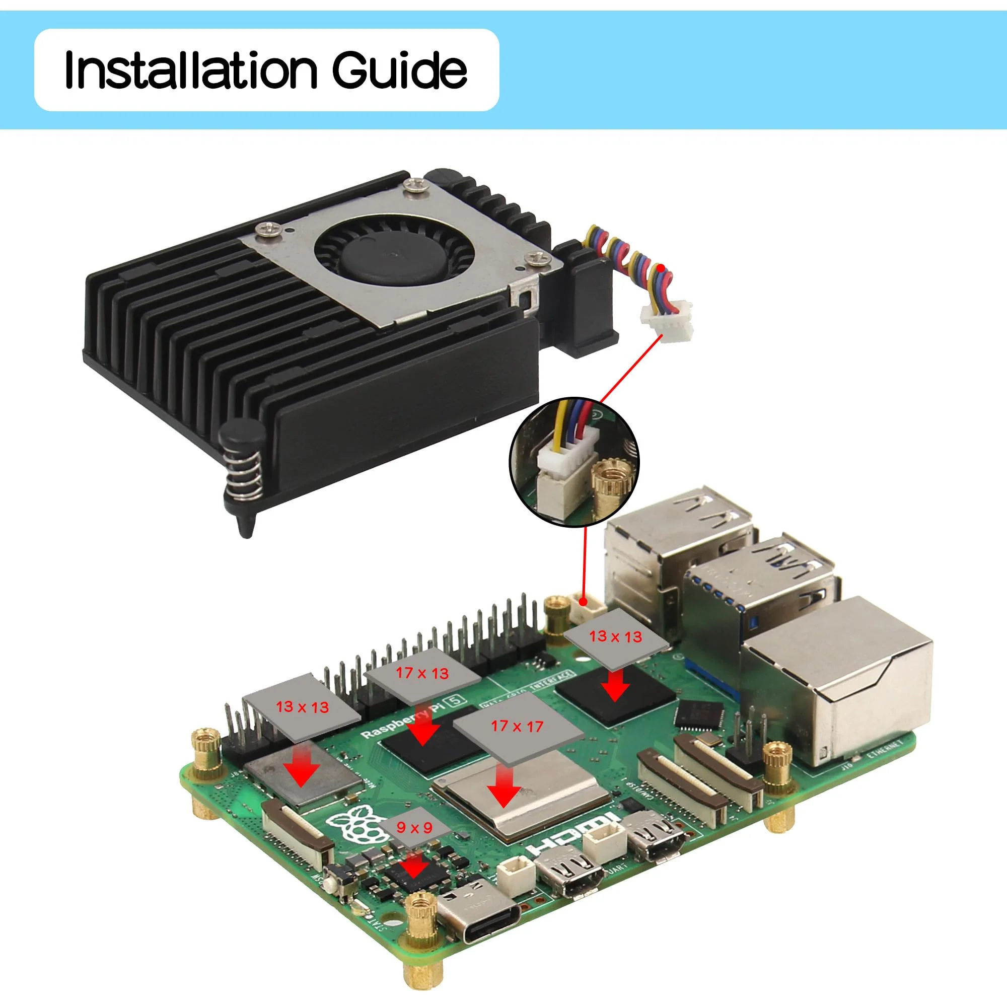 Geekworm H505 Active Cooler Fan for Raspberry Pi 5, Aluminium Heatsink with Blower PWM Fan - Image 6