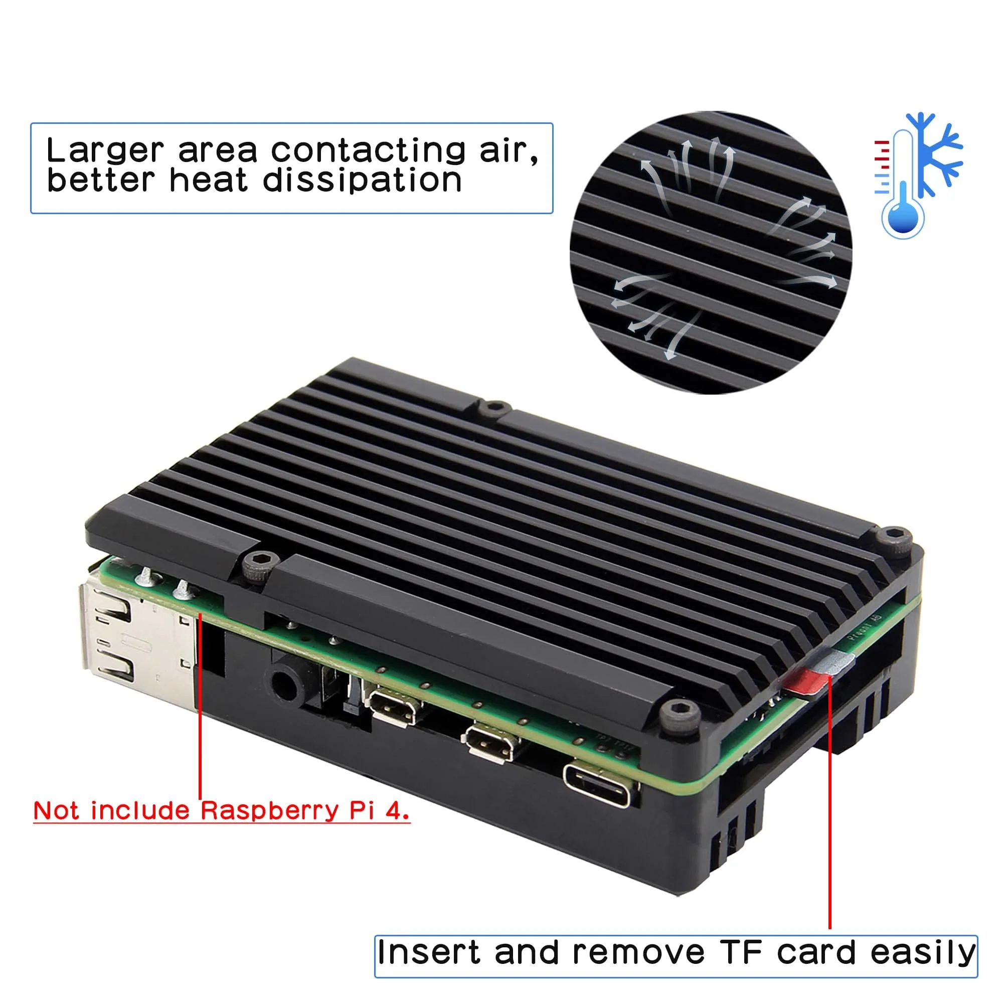 Geekworm Raspberry Pi 4 Model B Armor Heatsink Fall/Raspberry Pi 4B Aluminium Alloy Passive Cooling Case with Dual Cooling Fan for Raspberry Pi 4 Model B Only Black - Image 5