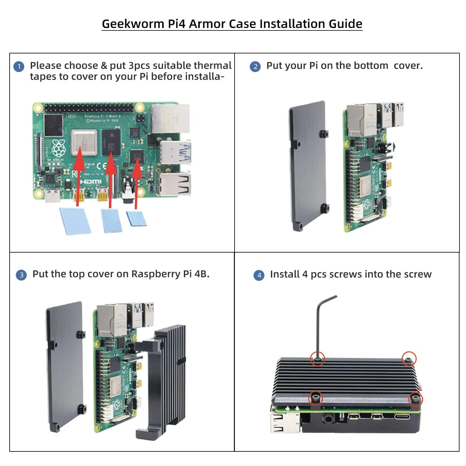 Geekworm Raspberry Pi 4 Model B Armor Heatsink Fall/Raspberry Pi 4B Aluminium Alloy Passive Cooling Case with Dual Cooling Fan for Raspberry Pi 4 Model B Only Black - Image 9