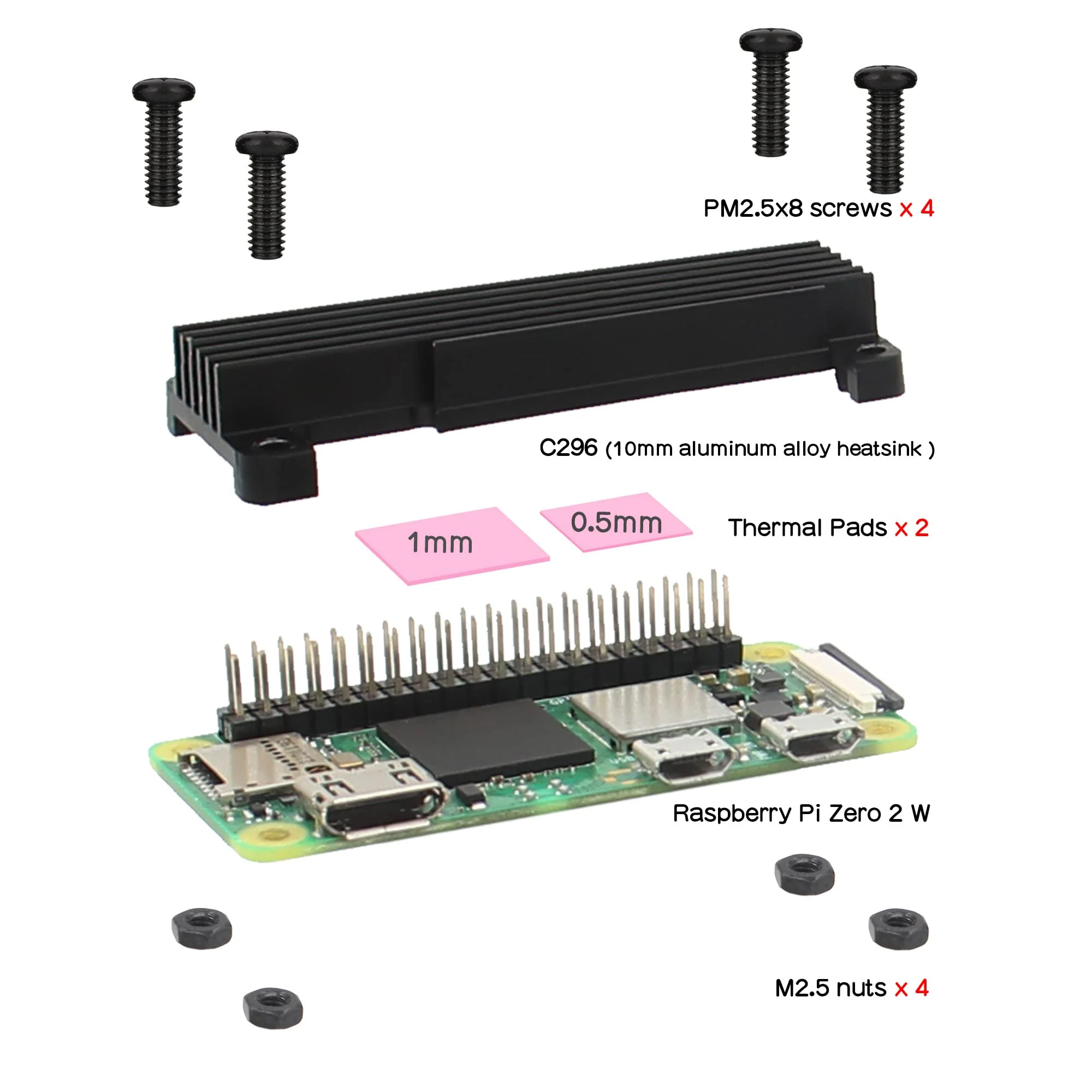 Geekworm Raspberry Pi Zero 2 W Heatsink C296, 10mm Aluminumn Alloy Heatsink Radiator Compatible with Raspberry Pi Zero 2W / Pi Zero W/Pi Zero - Image 3