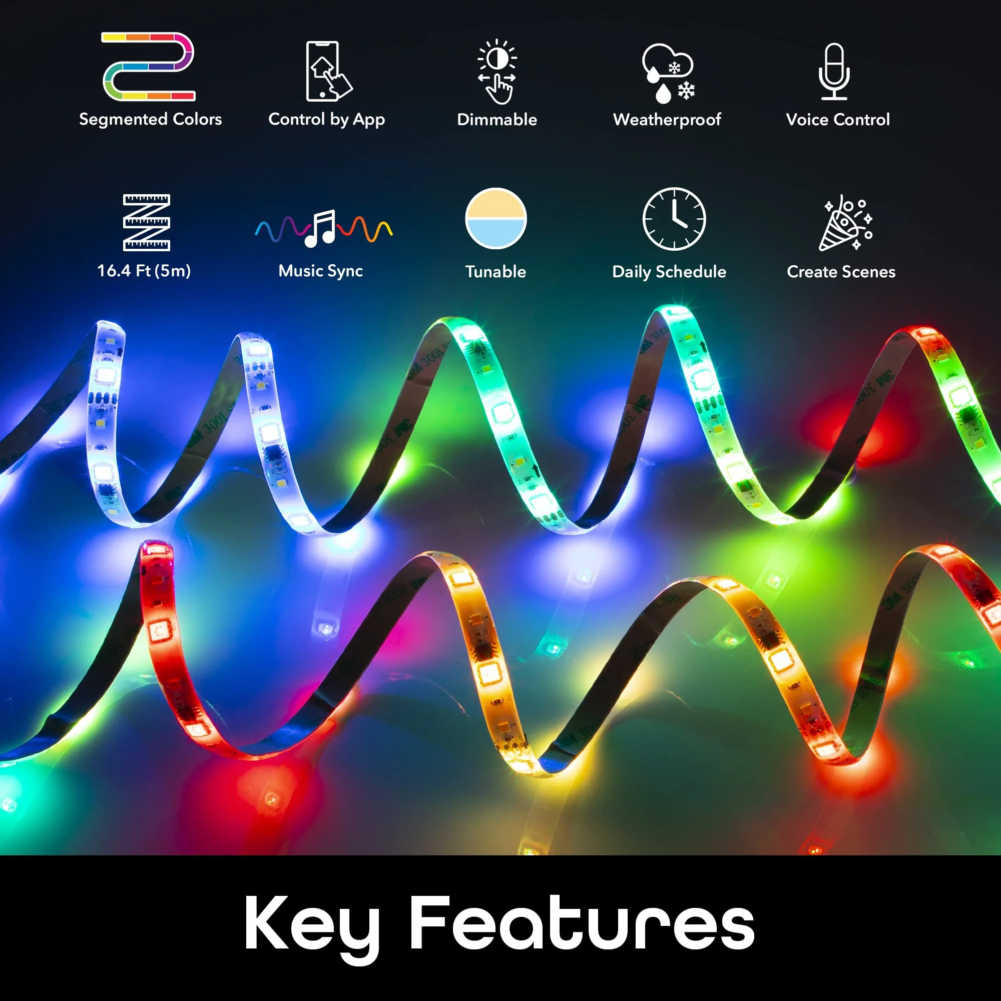 Geeni Prisma Symphony Smart LED Strip Lights, RGBIC Neon Color Changing WiFi Lights with App Remote Control and Music Sync, Compatible with Alexa and Google Home, 16.4 ft - Image 2