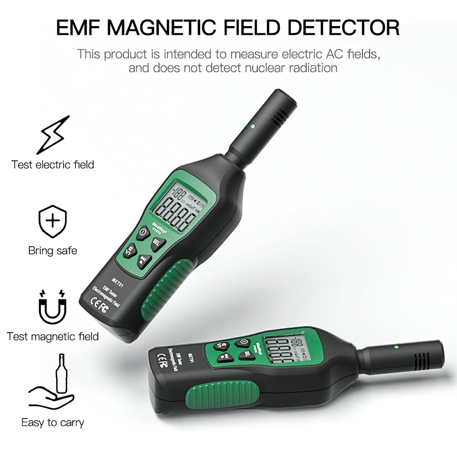 Geiger Counter, EMF Meter Radiation Detector 3 in 1 Digital Radiation Detector Rechargeable Digital Detector Mini EMF Detector with LCD Backlight for Home, Office, Outdoor - Image 3