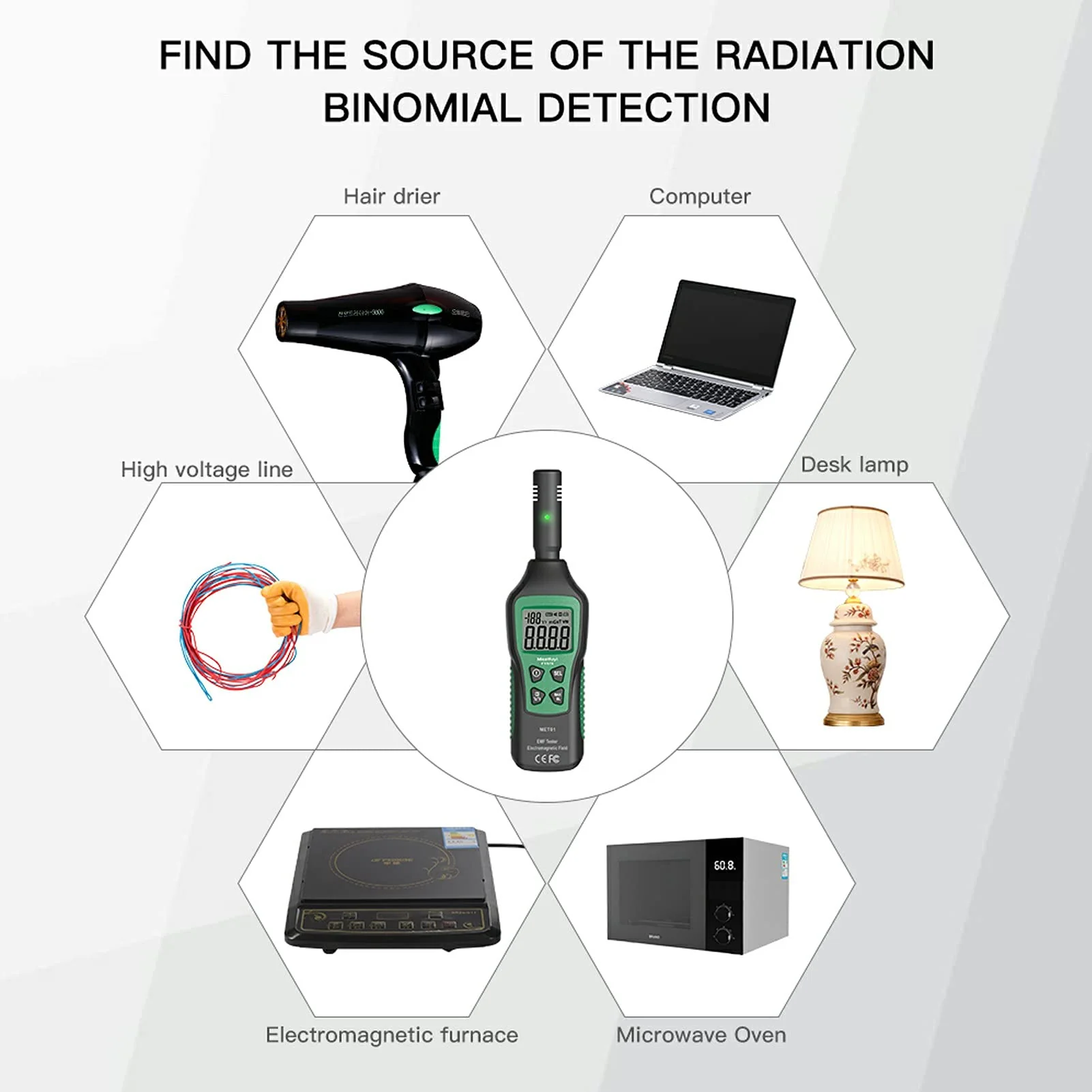 Geiger Counter, EMF Meter Radiation Detector 3 in 1 Digital Radiation Detector Rechargeable Digital Detector Mini EMF Detector with LCD Backlight for Home, Office, Outdoor - Image 7