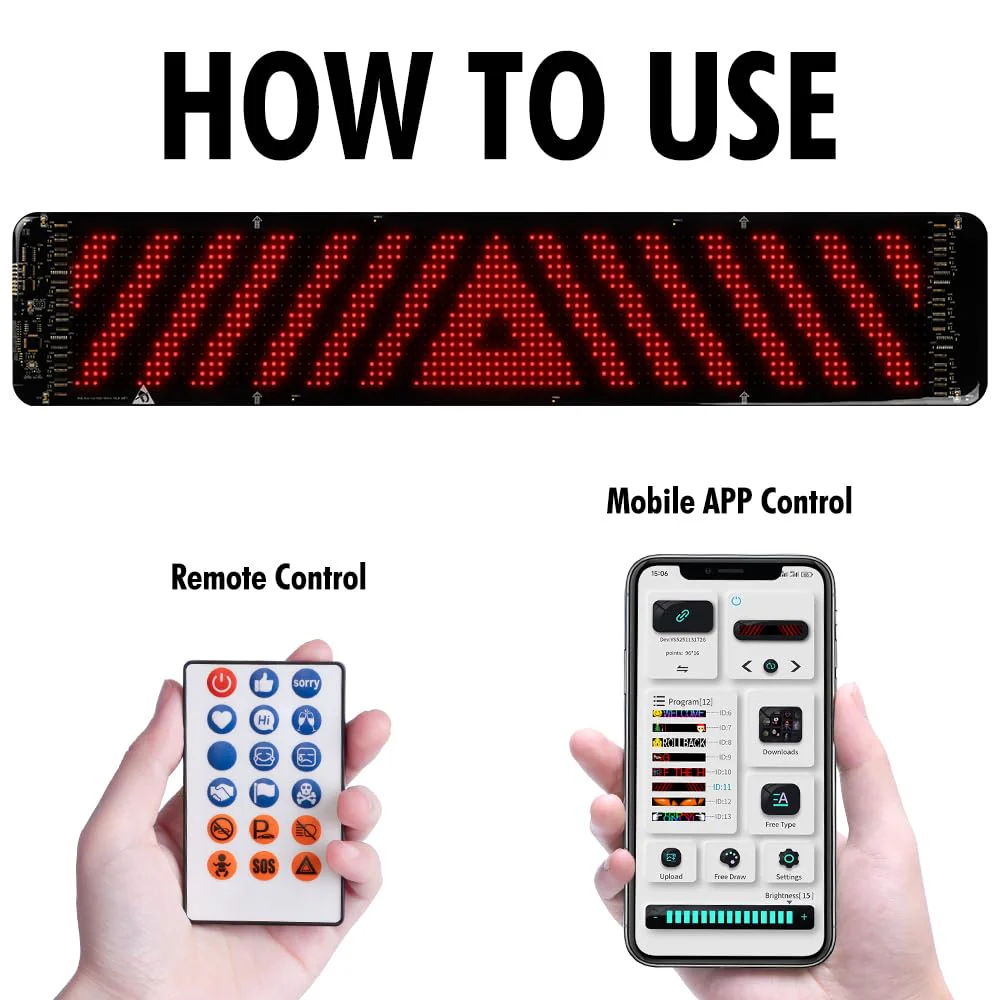Gelrova Dynamic LED Devil Eye Lights, 23.6" x 4.7" Mega LED Car/Store Display, Jumbo Programmable Panel, USB-Powered, App/Remote Control, Custom Scrolling Text & GIFS for Trucks, Shops, Events 23.6" x 4.7" - Image 4